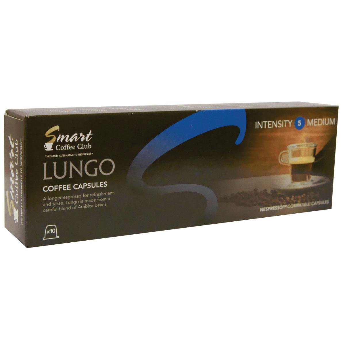 Smart Coffee Club Lungo кофе в капсулах, 10 штук0120710 Smart Coffee Club Lungo кофе в капсулах, 10 штук0120710Кофе в капсулах Smart Coffee Club Lungo для долгого эспрессо изготовлена из тщательно подобранной арабики, обладает свежим вкусом с элегантным цветочным послевкусием.
