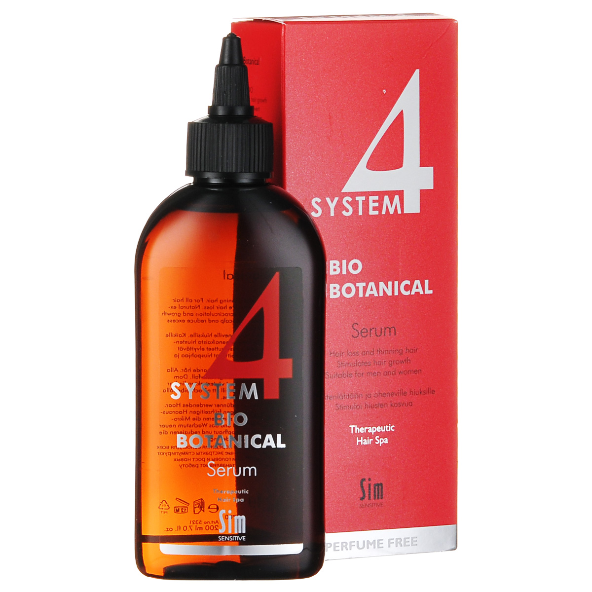 SIM SENSITIVE Био Ботаническая Сыворотка SYSTEM 4 Bio Botanical Serum , 200мл5321 SIM SENSITIVE Био Ботаническая Сыворотка SYSTEM 4 Bio Botanical Serum , 200мл5321КАК РАБОТАЕТ: сыворотка – главный и наиболее сильный препарат в комплексе за счет входящих в состав растительных экстрактов репейника, настурции, крапивы, розмарина, а также комплекса витаминов C, E, PP, B6. Стимулирует активное деление клеток волосяных фолликул и утолщение волос.