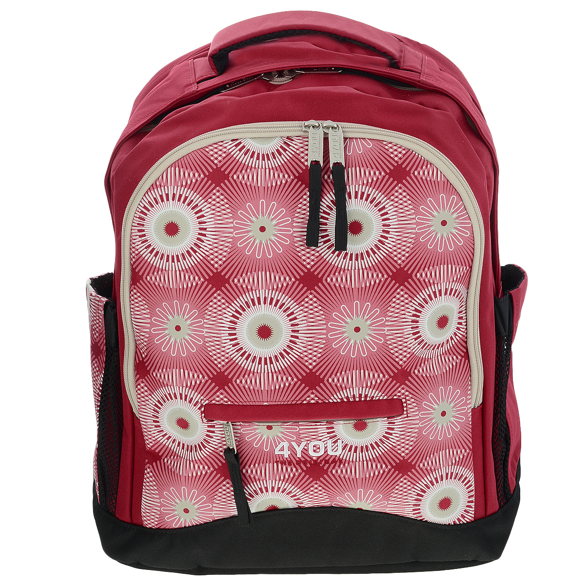Рюкзак школьный 4 You Compact Хаос, цвет: красныйSCCB-UT1-883 Рюкзак школьный 4 You Compact Хаос, цвет: красныйSCCB-UT1-883Школьный рюкзак 4 You Compact Хаос с тематическим принтом станет надежным спутником в получении знаний для старших школьников. Рюкзак не только стильный, но и вместительный. Он имеет два основных отделения, одно дополнительное отделение с кармашком на молнии и два боковых сетчатых кармана. Одно из основных отделений не содержит карманов и прекрасно подойдет для переноски ноутбука. Второе основное отделение дополнено нашивным карманом на резинке. Дополнительное отделение оснащено кольцом для ключей и многочисленными карманами, предназначенными для ручек и телефона, проездных документов и визиток, плеера (карман для мобильного телефон с одной из внутренних сторон выполнен из мягкой ткани). Боковые карманы легко вместят бутылочку с водой. Спинка и лямки рюкзака изготовлены с использованием высокотехнологичных дышащих материалов (впитывают влагу и пропускают воздух). Лямки рюкзака имеют продуманную анатомическую форму, не режут плечи и не соскальзывают с них. Имеется съемный ремень для фиксации на поясе и усиленная ручка. Размер рюкзака: 33 х 43 х 22 см. Ширина лямки: 6,5 см. Вес: 900 гр.Объем: 26 л.