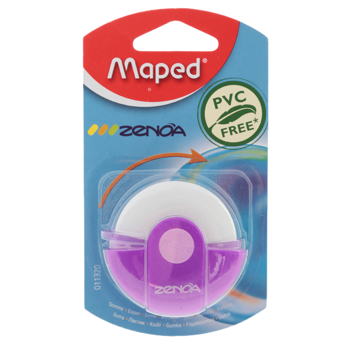 Ластик Maped Zenoa, цвет: розовый, белый11320_розовый Ластик Maped Zenoa, цвет: розовый, белый11320_розовыйОригинальный ластик Zenoa в поворотном защитном футляре из пластика. Легко удаляет следы чернографитных карандашей, а футляр защищает ластик от загрязнений и увеличивает его срок службы. Обеспечивает высокое качество коррекции, не повреждая поверхность бумаги, не оставляя следов. Не содержит ПВХ.