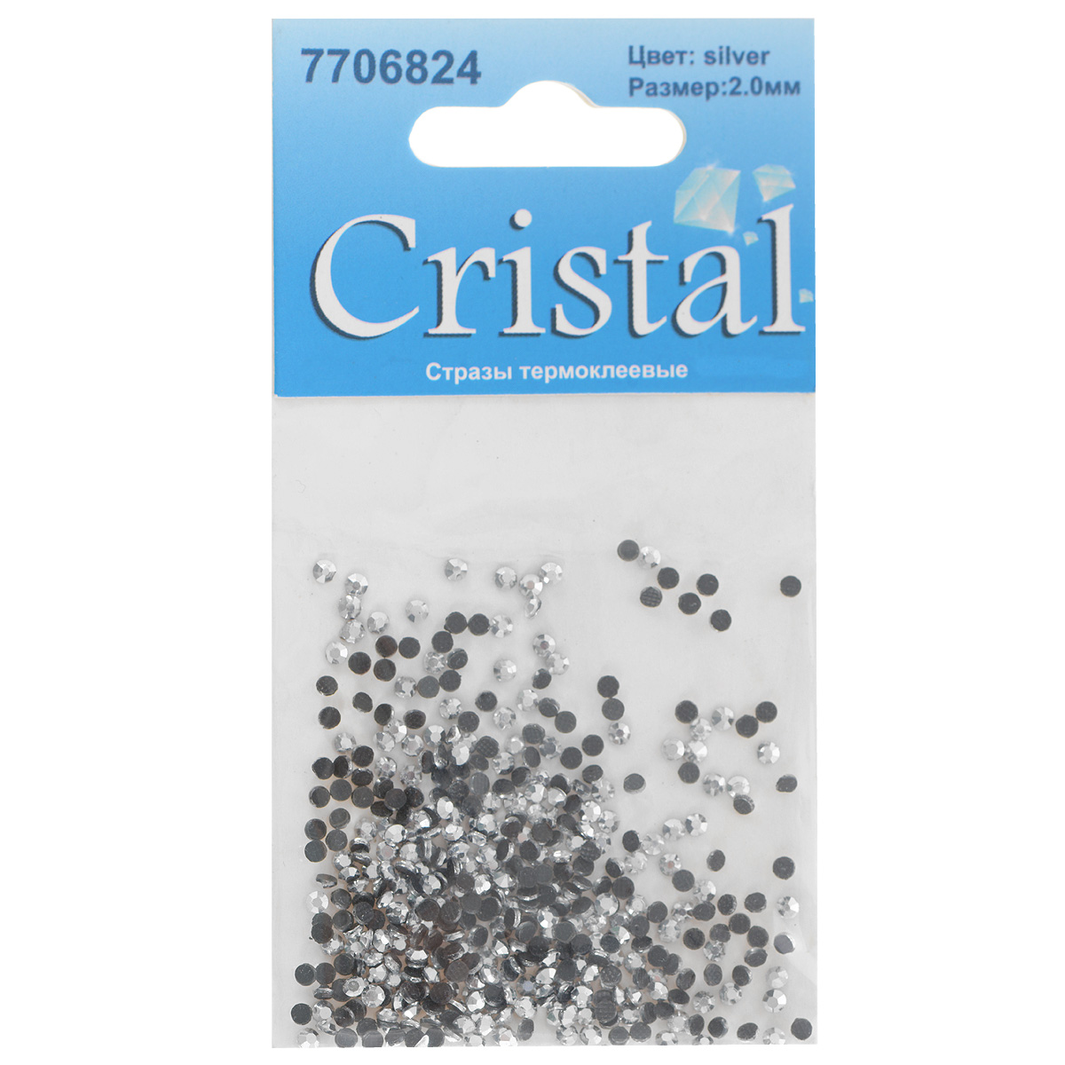 Стразы термоклеевые Cristal, цвет: серебристый, диаметр 2 мм, 432 шт7706824_серебро Стразы термоклеевые Cristal, цвет: серебристый, диаметр 2 мм, 432 шт7706824_сереброНабор термоклеевых страз Cristal, изготовленный из высококачественного акрила, позволит вам украсить одежду, аксессуары или текстиль. Яркие стразы имеют плоское дно и круглую поверхность с гранями. Дно термоклеевых страз уже обработано особым клеем, который под воздействием высоких температур начинает плавиться, приклеиваясь, таким образом, к требуемой поверхности. Чаще всего их используют в текстильной промышленности: стразы прикладывают к ткани и проглаживают утюгом с обратной стороны. Также можно использовать специальный паяльник. Украшение стразами поможет сделать любую вещь оригинальной и неповторимой. Диаметр страз: 2 мм.