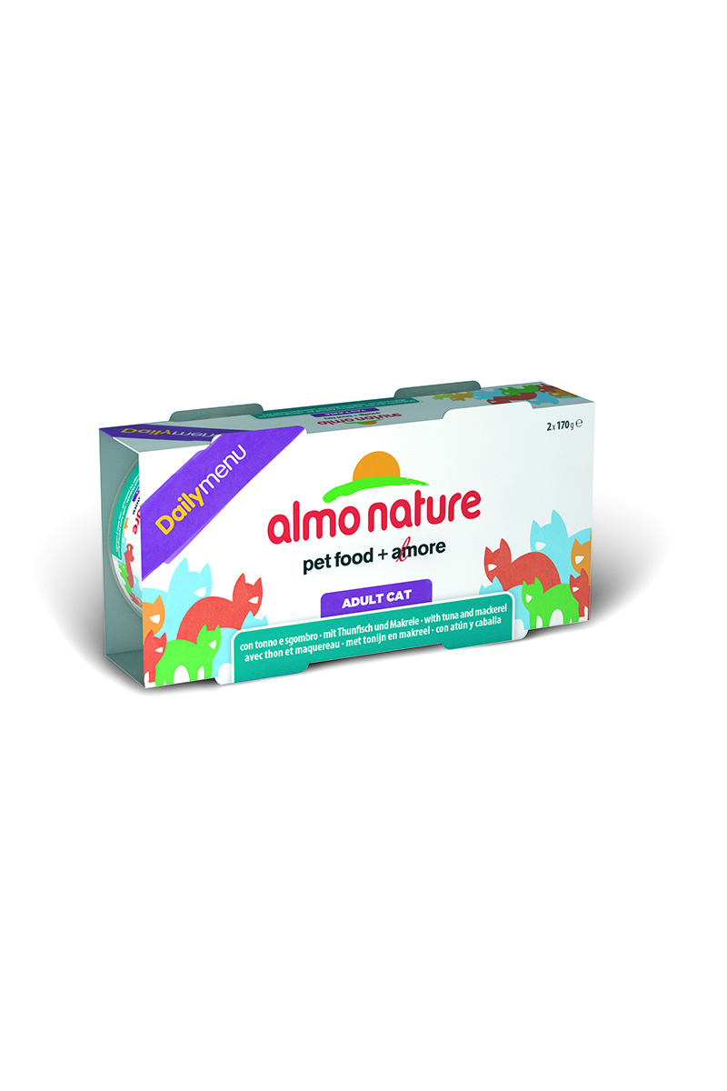 Консервы для кошек Almo Nature Daily menu, с тунцом и макрелью, 170 г х 2 шт0120710 Консервы для кошек Almo Nature Daily menu, с тунцом и макрелью, 170 г х 2 шт0120710Консервы Almo Nature Daily Menu - это супер-премиум корм для кошек. Корм изготовлен только из свежих высококачественных натуральных ингредиентов, что обеспечивает здоровье вашей кошки. Не содержит химических, или каких-либо других искусственных ингредиентов.Состав: тунец - 51% мин., скумбрия - 10% мин., рыбный бульон, рис - 5%. Добавка: гуаровый желирующий агент - 0,2%. Пищевая ценность: белки - 14%, клетчатка - 0,1%, масла и жиры - 2%, зола - 1,2%, влажность - 77%.Товар сертифицирован.