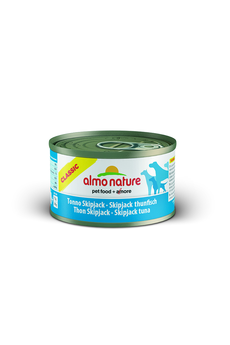 Консервы для собак Almo Nature Classic, с полосатым тунцом, 95 г10183 Консервы для собак Almo Nature Classic, с полосатым тунцом, 95 г10183Консервы Almo Nature Classic - сбалансированный влажный корм для собак, изготовленный из ингредиентов высшего качества, являющихся натуральными источниками витаминов и питательных веществ. Состав: полосатый тунец - 50% мин., рис - 3% мин., гуаровая камедь - 0,2%, бульон из тунца. Гарантированный анализ: белки - 10%, клетчатка - 0,2%, жиры - 7%, зола - 0,5%, влажность - 80%. Калорийность - 532 ккал/кг. Товар сертифицирован.