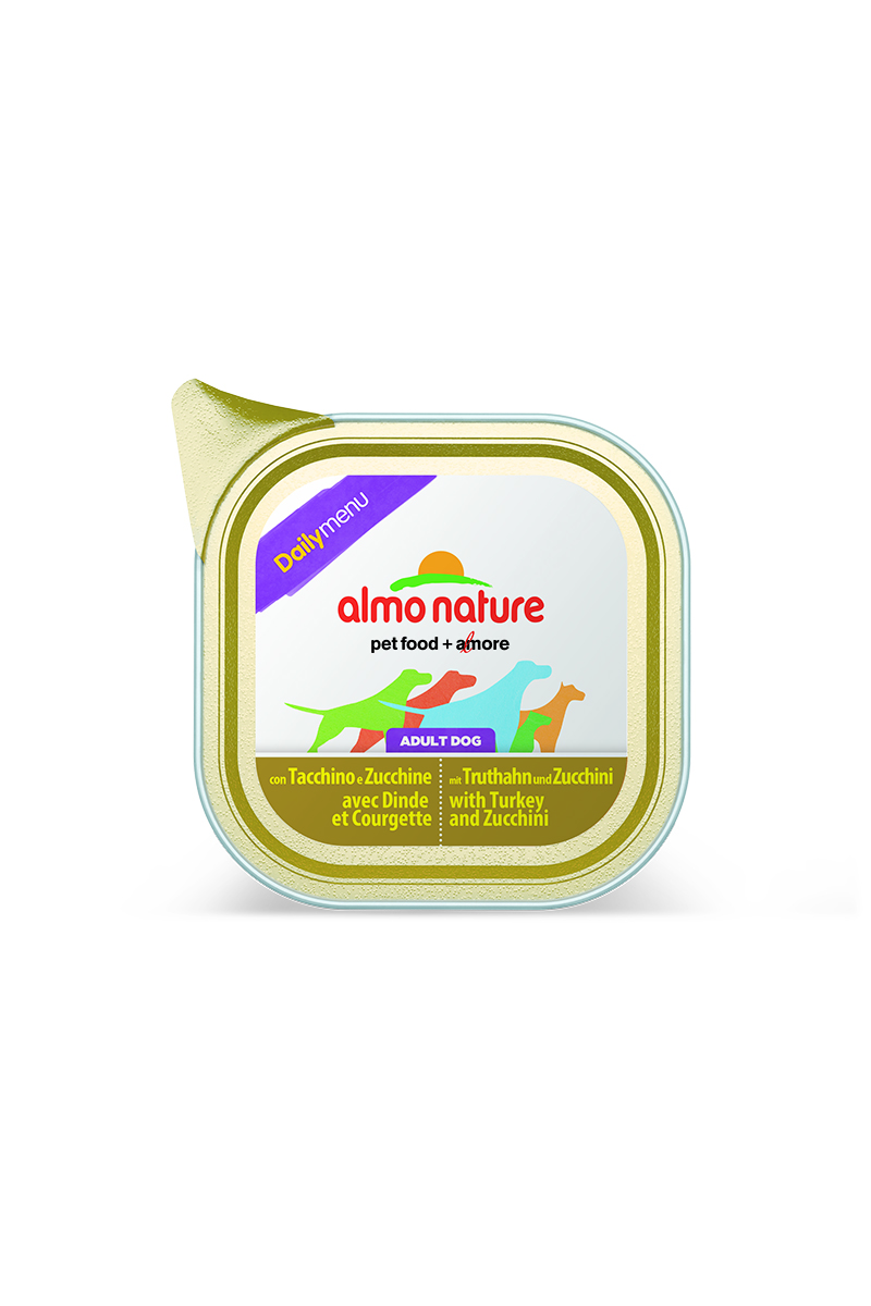 Консервы для собак Almo Nature Daily Menu, с индейкой и цуккини, 300 г0120710 Консервы для собак Almo Nature Daily Menu, с индейкой и цуккини, 300 г0120710Консервы Almo Nature Daily Menu - сбалансированный влажный корм для собак, изготовленный из ингредиентов высшего качества, являющихся натуральными источниками витаминов и питательных веществ. Состав: мясо и его производные (индейка 4%), овощи (цуккини 4%), минералы. Добавки: витамин D3 218 МЕ/кг, витамин E 125 мг/кг, витамин B1 62 мг/кг; камедь кассии 2853 мг/кг. Пищевая ценность: белки 10%, клетчатка 0,8%, жиры 5%, зола 2,5%, влажность 81%. Калорийность: 878 ккал/кг.Товар сертифицирован.