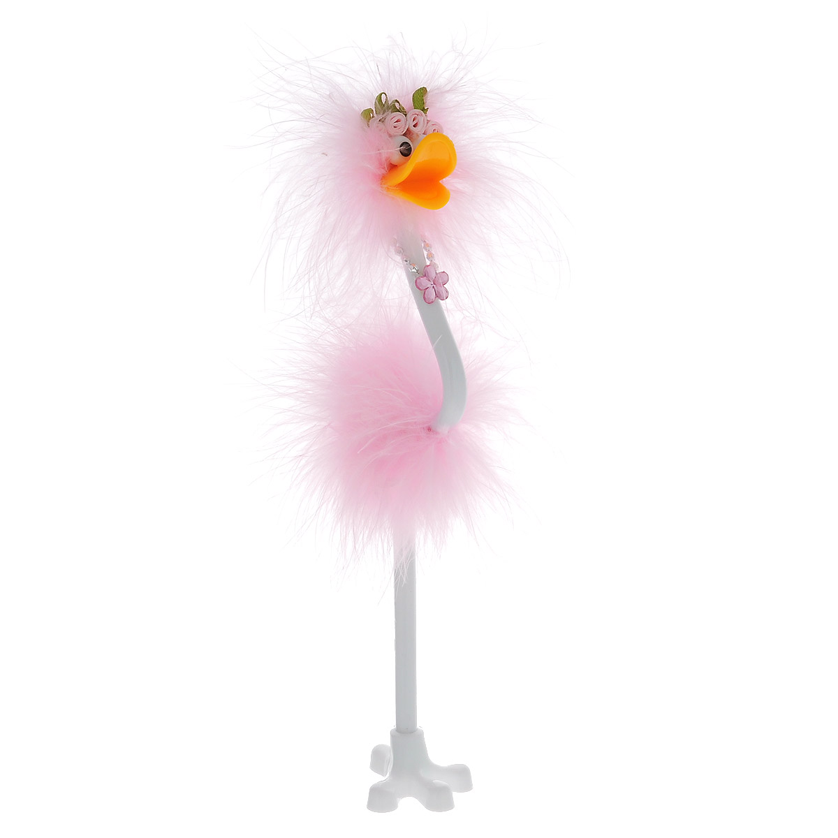 Ручка-игрушка Flamingo, с венком, с подставкой, цвет: розовый82965_розовый, венок Ручка-игрушка Flamingo, с венком, с подставкой, цвет: розовый82965_розовый, венокОригинальная шариковая ручка-игрушка Flamingo станет отличным подарком и незаменимым аксессуаром на вашем рабочем столе. Ручка, украшенная перьями, выполнена в виде забавной птички фламинго с цветочным венком, в колье из сверкающих страз. К ручке прилагается подставка в виде лапки. Такая ручка - это забавный и практичный подарок, она не потеряется среди бумаг и непременно вызовет улыбку окружающих.