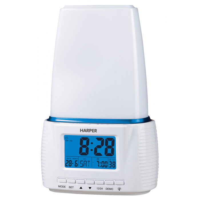 Harper HWUL-878 световой будильникHWUL-878 Harper HWUL-878 световой будильникHWUL-878Harper HWUL-878 - продвинутый световой будильник, который обеспечит вам максимально комфортное пробуждение. Отличительными особенностями светового будильника Harper HWUL-878 являются: Пробуждение светом – эффект восхода солнца (время действия 1 минута) Пробуждение звуком - эффект пение птиц Светодиодная (LED) энергосберегающая лампа Дистанционное включение (включается от хлопка руками) Сенсорное управление светом Диммер 4 режима работы будильника Таймер отключения Мощность светового потока: 200 люменов Цветовая температура: 5000K - 5300K Количество светодиодов LED: 22 Максимальная выходная мощность динамика: 0,5 Вт