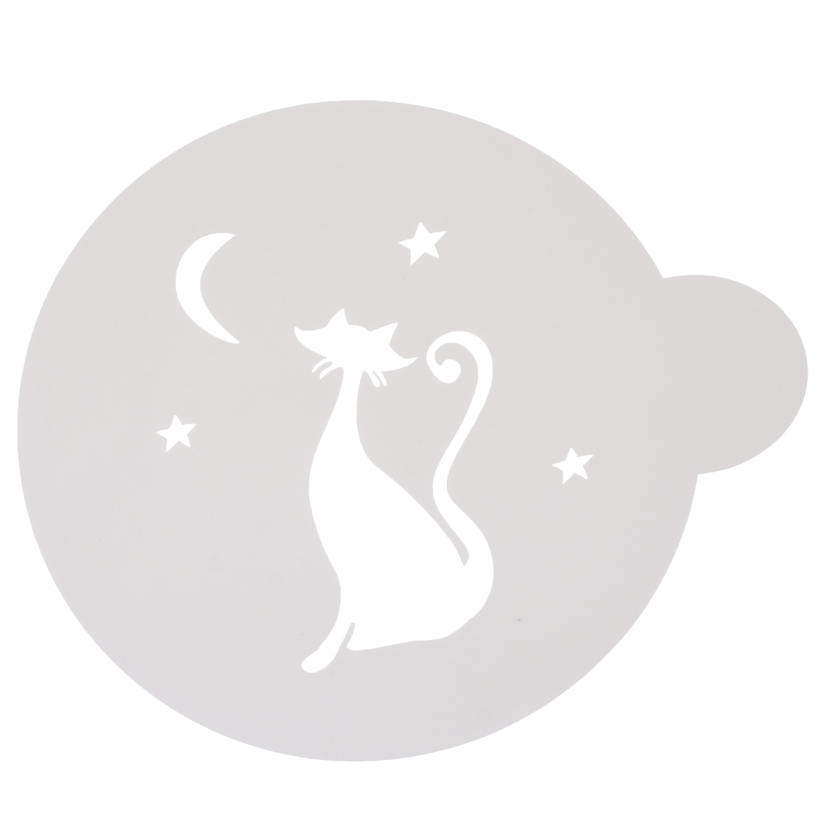 Трафарет на кофе и десерты Кошечка, цвет: белый, диаметр 10 смТ010 Трафарет на кофе и десерты Кошечка, цвет: белый, диаметр 10 смТ010Трафарет представляет собой пластину с прорезями, через которые пищевая краска (сахарная пудра, какао, шоколад, сливки, корица, дробленный орех и т.д.) наносится на поверхность кофе, молочных коктейлей, десертов. Трафарет изготовлен из матового пищевого пластика 250 мкм и пригоден для контакта с пищевыми продуктами. Трафарет многоразовый.