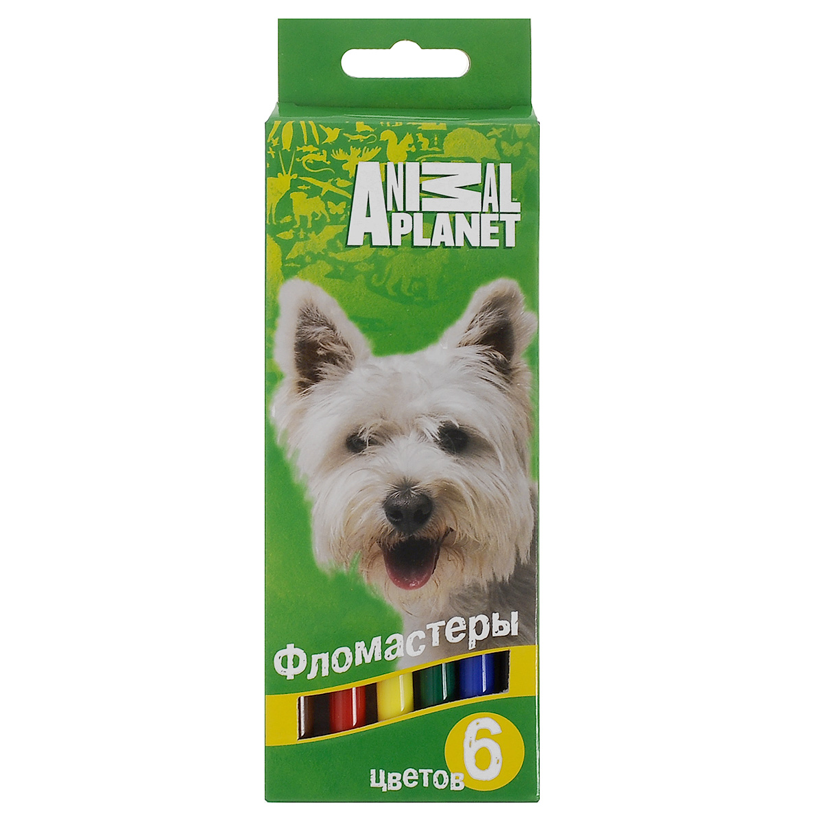 Набор фломастеров Action! Animal Planet. Собака, 6 цветовAP-AWP105-06_собака Набор фломастеров Action! Animal Planet. Собака, 6 цветовAP-AWP105-06_собакаФломастеры Action! Animal Planet. Собака, предназначенные для художественно-оформительских работ, обязательно порадуют вашего юного художника и помогут создать ему неповторимые и яркие картинки. Набор включает в себя 6 фломастеров ярких насыщенных цветов: коричневый, красный, желтый, зеленый, синий, черный. Специальные чернила на водной основе легко смываются с кожи и удаляются с большинства тканей. Корпус фломастеров изготовлен из полипропилена, а вентилируемый колпачок увеличивает срок службы чернил и предотвращает их преждевременное высыхание. Рекомендуемый возраст: от 3 лет.