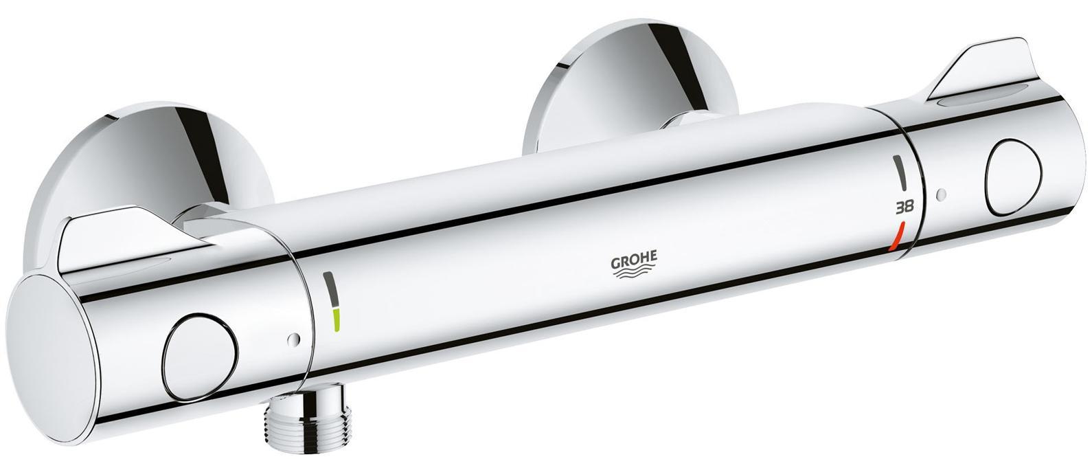 Термостат для душа GROHE Grohterm 800, хром34558000 Термостат для душа GROHE Grohterm 800, хром34558000Настенный монтаж GROHE StarLight хромированная поверхность GROHE TurboStat встроенный термоэлемент Стопор безопасности при 38°C GROHE EcoJoy - технология совершенного потока при уменьшенном расходе воды Рукоятка расхода с экономичной кнопкой GROHE EcoButton И индивидуально устанавливаемым стопором Встроенный стопор смешанной воды Керамический вентиль 1/2?, 180° Отвод для душа снизу 1/2? Встроенные обратные клапаны Грязеулавливающие фильтры Скрытые S-образные эксцентрики Металлическая розетка С защитой от обратного потока Опция: дополнительная рукоятка для ограничения температуры при 43°C Рекомендованное минимальное давление 1.0 бар Видео по установке является исключительно информационным. Установка должна проводиться профессионалами! Серия: Grohtherm 800; цвет: хром