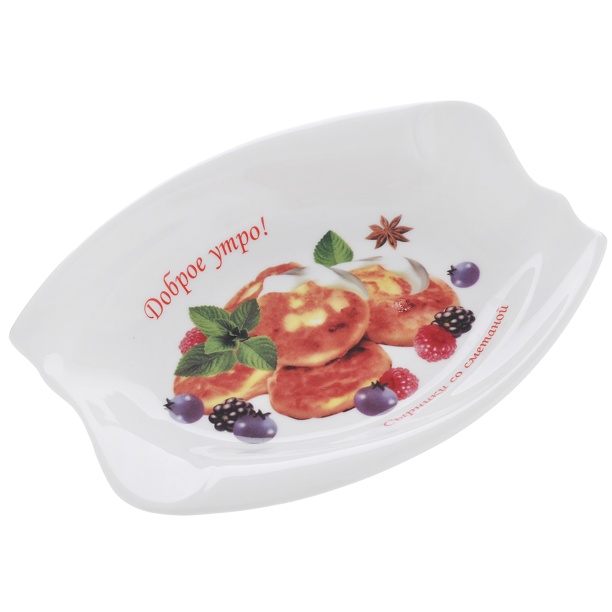 Блюдо LarangE Сырники со сметаной, 19,5 см х 14,5 см589-321 Блюдо LarangE Сырники со сметаной, 19,5 см х 14,5 см589-321Блюдо LarangE Сырники со сметаной изготовлено из прочного высококачественного фарфора. Изделие украшено изображением сырников. Пусть ваше утро начинается с незабываемого завтрака! Можно использовать в СВЧ печах, духовом шкафу и холодильнике. Не применять абразивные чистящие вещества. Размер блюда: 19,5 см х 14,5 см. Высота блюда: 2,5 см.