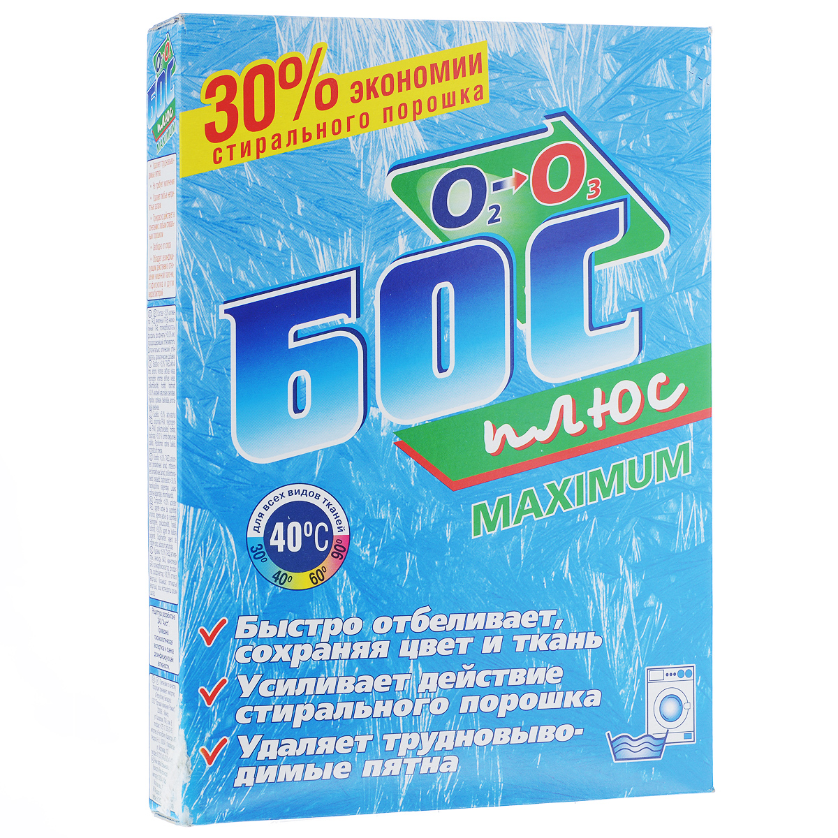 Средство отбеливающее Аист Бос-плюс maximum, 600 г4302000003 Средство отбеливающее Аист Бос-плюс maximum, 600 г4302000003Средство Аист Бос-плюс maximum предназначено для отбеливания хлопчатобумажных, льняных, смесевых, синтетических тканей, а также дезинфицирования тканей и поверхностей. Усиленная формула с максимальным содержанием кислорода специально разработана для отбеливания без кипячения всех видов тканей при низких температурах (30° - 50°C). Аист Бос-плюс maximum обеспечивает мягкое воздействие на ткань и сохраняет цвет, а вам гарантирует безопасность. Средство Аист Бос-плюс maximum: - удаляет трудновыводимые пятна; - не требует кипячения; - удаляет любые неприятные запахи; - прекрасно действует в сочетании с любым стиральным порошком; - свободен от хлора; - обладает дезинфицирующим действием в отношении кишечной палочки, стафилококка и других видов бактерий. Состав: 30,0% кислородосодержащий отбеливатель. Дополнительно: оптический...