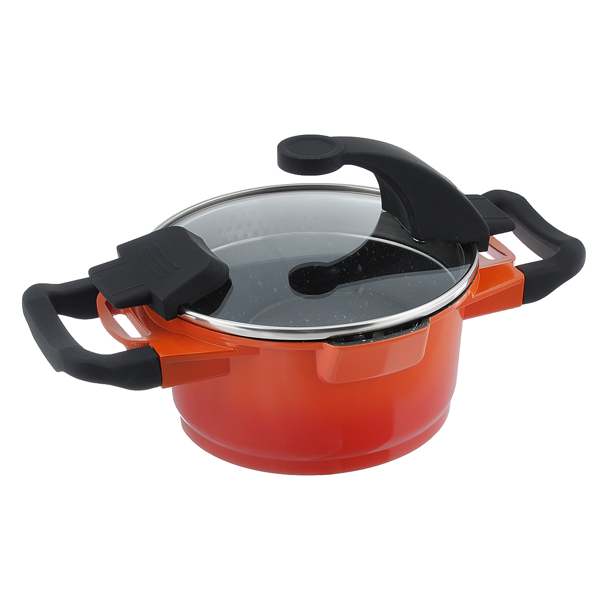 Кастрюля BergHOFF Virgo Orange с крышкой, с антипригарным покрытием, цвет: оранжево-красный, 1,5 л2304900 Кастрюля BergHOFF Virgo Orange с крышкой, с антипригарным покрытием, цвет: оранжево-красный, 1,5 л2304900Кастрюля BergHOFF Virgo Orange изготовлена из литого алюминия, который имеет эффект чугунной посуды. В отличие от чугуна, посуда из алюминия легче по весу и быстро нагревается, что гарантирует сбережение энергии. Внутреннее покрытие - экологически безопасное антипригарное покрытие Ferno Green, которое не содержит ни свинца, ни кадмия. Антипригарные свойства посуды позволяют готовить без жира и подсолнечного масла или с его малым количеством. Ручки выполнены из бакелита с покрытием Soft-touch, они имеют комфортную эргономичную форму и не нагреваются в процессе эксплуатации. Крышка изготовлена из термостойкого стекла, благодаря чему можно наблюдать за ингредиентами в процессе приготовления. Широкий металлический обод со специальными отверстиями разного диаметра позволяет выливать жидкость, не снимая крышку. Подходит для всех типов плит, включая индукционные. Рекомендуется мыть вручную. Диаметр кастрюли (по верхнему краю): 16 см. Ширина...