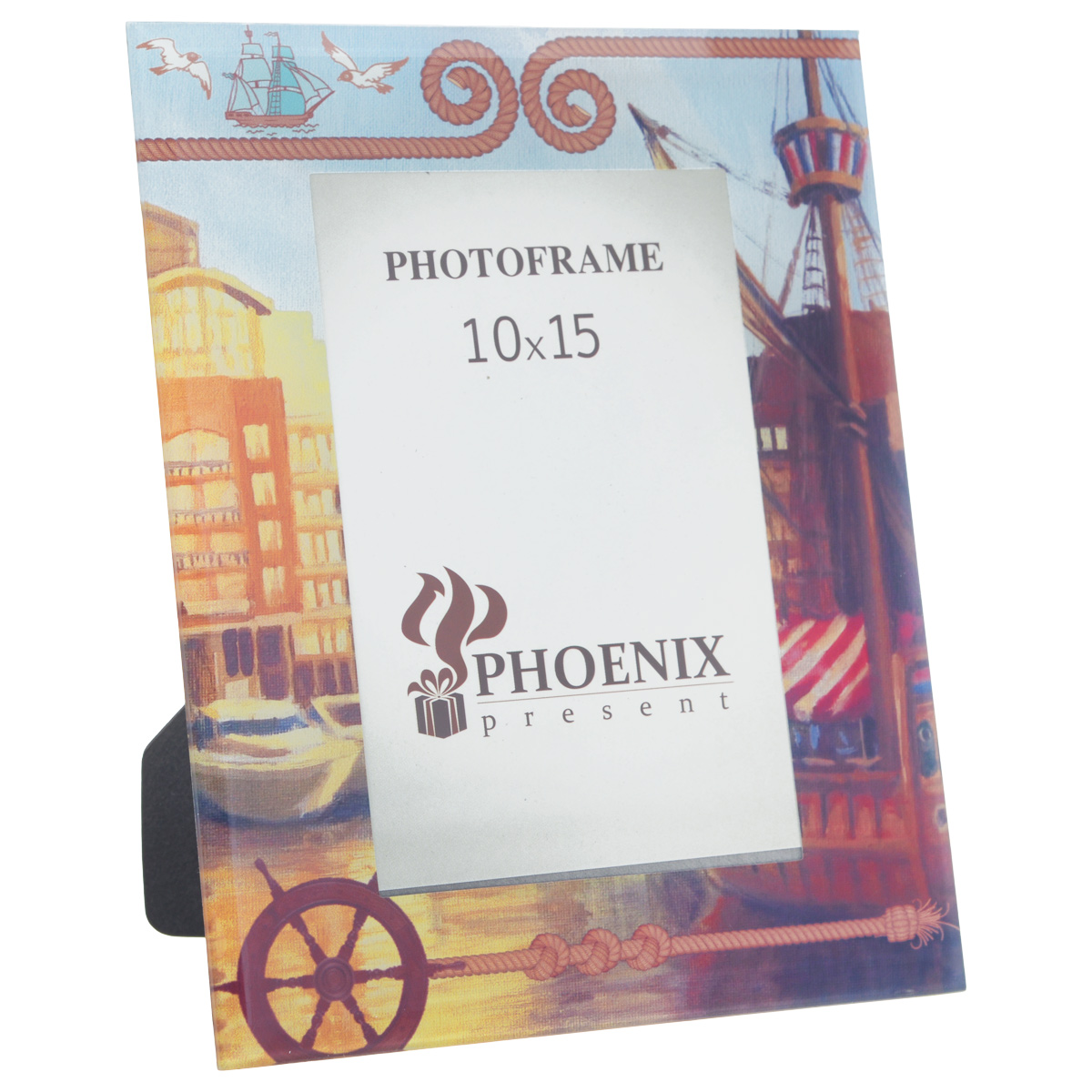 Фоторамка Феникс-презент Генуя, 10 см х 15 см38966 Фоторамка Феникс-презент Генуя, 10 см х 15 см38966Декоративная фоторамка Феникс-презент Генуя, выполненная из высококачественного стекла, украсит интерьер помещения оригинальным образом, а также позволит сохранить на память изображения дорогих вам людей и интересных событий вашей жизни. Рамка оформлена изображением портового города с кораблями. У рамки есть ножка для размещения ее на столе. С такой фоторамкой вы сможете не просто внести в интерьер своего дома элемент необычности, но и создать атмосферу загадочности и изысканности.