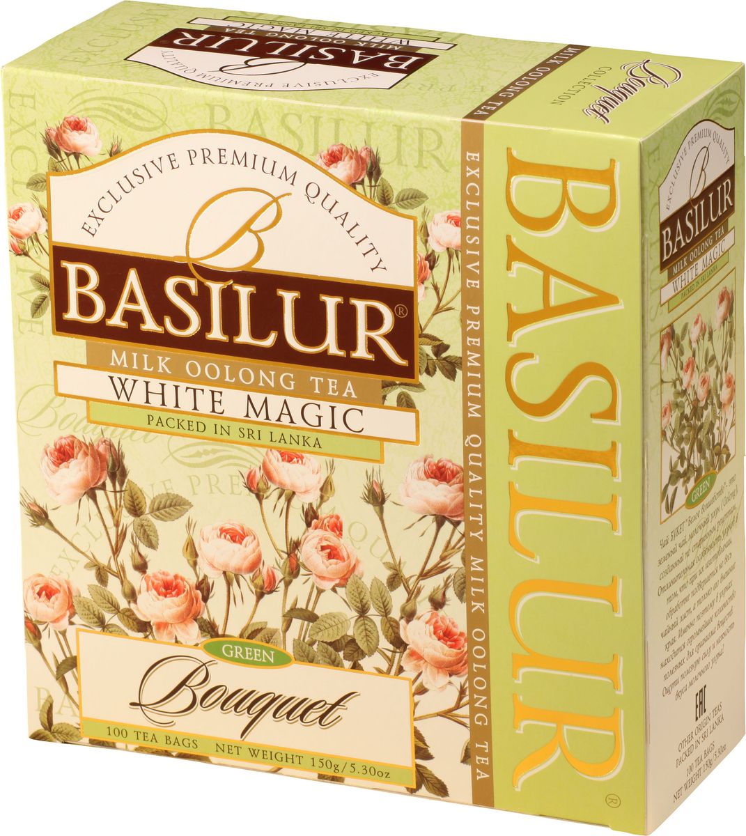 Basilur White Magic зеленый чай в пакетиках, 100 шт70628-00 Basilur White Magic зеленый чай в пакетиках, 100 шт70628-00Зелёный китайский байховый мелколистовой чай Basilur White Magic с молочным ароматом в пакетиках с ярлычками для разовой заварки - это уникальное сочетание молочного зелёного чая улун, который составляет основу старинной традиционной рецептуры приготовления напитка восхитительного вкуса и аромата.