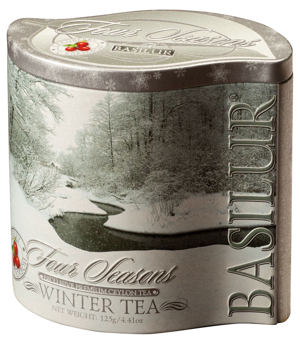 Basilur Winter Tea черный листовой чай, 125 г (жестяная банка)70112-00 Basilur Winter Tea черный листовой чай, 125 г (жестяная банка)70112-00Чёрный цейлонский байховый листовой чай Basilur Winter Tea с ягодами и ароматом клюквы станет прекрасным поводом для того, чтобы собраться на чаепитие в кругу близких и друзей. Прекрасная смесь лучших сортов цейлонского чая стандарта ОP и натуральных ягод клюквы специально составлена нашими мастерами-дегустаторами чая, что бы вызвать у вас восхищение изысканностью вкуса и аромата. Зимний чай Basilur согреет в холодные дни и подарит бодрость - в жаркие.