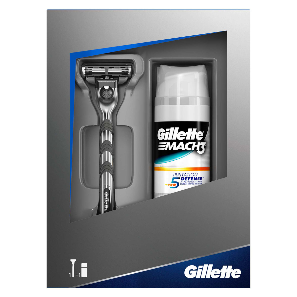 Gillette Подарочный набор Mach3: (Бритва Mach3 + Гель для бритья Mach3 Irritation Defense)MAG-81528389 Gillette Подарочный набор Mach3: (Бритва Mach3 + Гель для бритья Mach3 Irritation Defense)MAG-81528389Открой в нем агента 007! Gillette Mach3 — это эталон трехлезвийных бритв Gillette. Для еще более качественного бритья рекомендуем выбрать набор с бритвой Gillette Fusion ProGlide с технологией FlexBall. Состав набора: Бритва Gillette Mach3 + Гель для бритья Gillette Mach3 Irritation Defense Soothing Успокаивающий кожу (75 мл). Характеристики продукта - Бритва Mach3: - Три точных лезвия для гладкого скольжения. - Микроребристая подушка, обеспечивающая натяжение кожи перед тем, как ее коснутся лезвия. - Смазывающая полоска-индикатор. - Эргономичная ручка. Характеристики продукта - Гель для бритья Mach3 Irritation Defense: - Формула «АНТИРАЗДРАЖЕНИЕ» помогает бороться с 5-ю признаками раздражения кожи после бритья: порезы, покраснения, зуд, жжение, стянутость кожи. - Подходит для совместного использования с бритвами Gillette Mach3. - Успокаивает кожу. Gillette. Лучше подарка для мужчины нет.