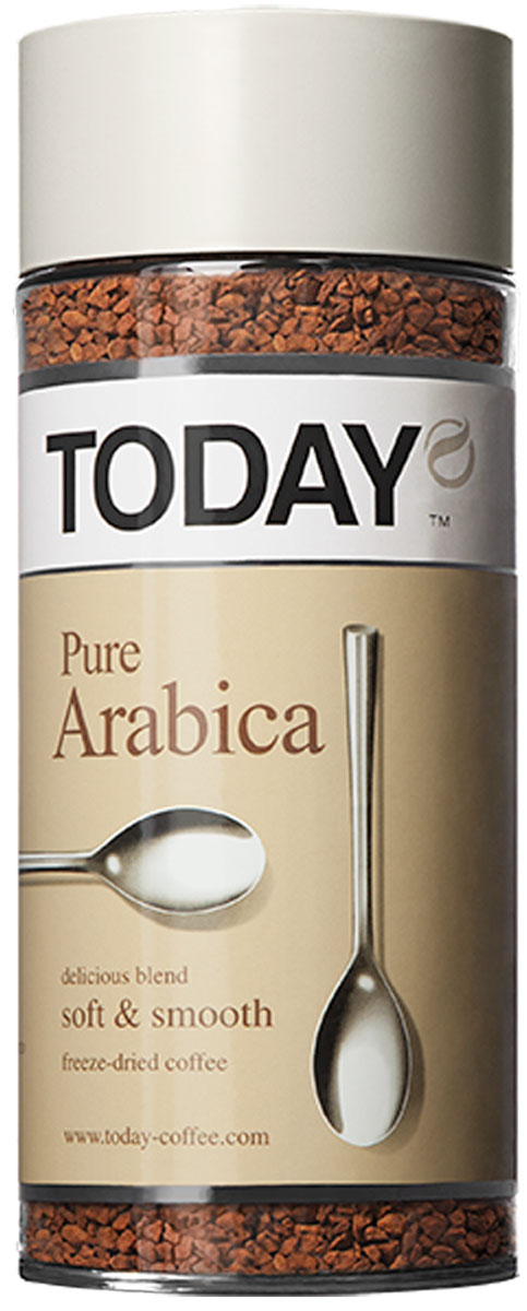 Today Pure Arabica кофе растворимый, 95 г0120710 Today Pure Arabica кофе растворимый, 95 г0120710Отборные зерна Колумбийской Арабики подарили этому кофе мягкий вкус, легкую смородиновую кислинку и тонкую нотку фруктового оттенка. Today Pure Arabica создан для настоящих гурманов! Приготовлен методом сухой заморозки с использованием эксклюзивной технологии Aroma Optima, которая позволяет сохранить вкус натурального кофе без применения добавок и ароматизаторов.