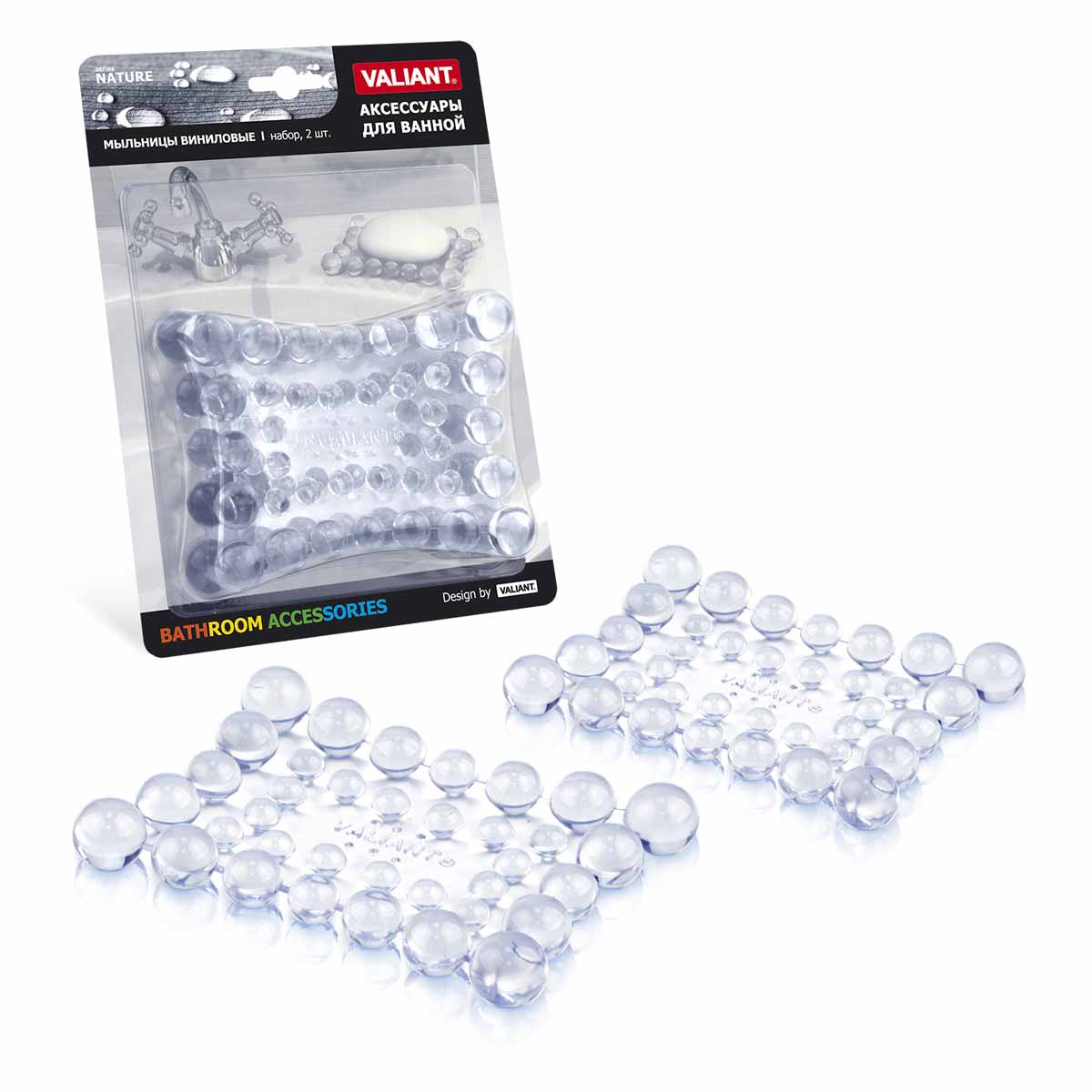 Мыльница Valiant Clear Aqua, цвет: прозрачный, 13,5 х 10 см, 2 штN5454-CA-S Мыльница Valiant Clear Aqua, цвет: прозрачный, 13,5 х 10 см, 2 штN5454-CA-SОригинальная мыльница Valiant Aqua, изготовленная из высококачественного винила, не содержит антибактериальные компоненты и устойчива к воздействию влаги. Изделие удобно в использовании. Мыло не тает и не засыхает, остатки мыла легко смываются водой. Такая мыльница прекрасно подойдет для ванной комнаты или кухни, она будет ярко и необычно смотреться в интерьере. Мыльница Valiant Aqua создаст особую атмосферу уюта и максимального комфорта в ванной. Комплектация: 2 шт.