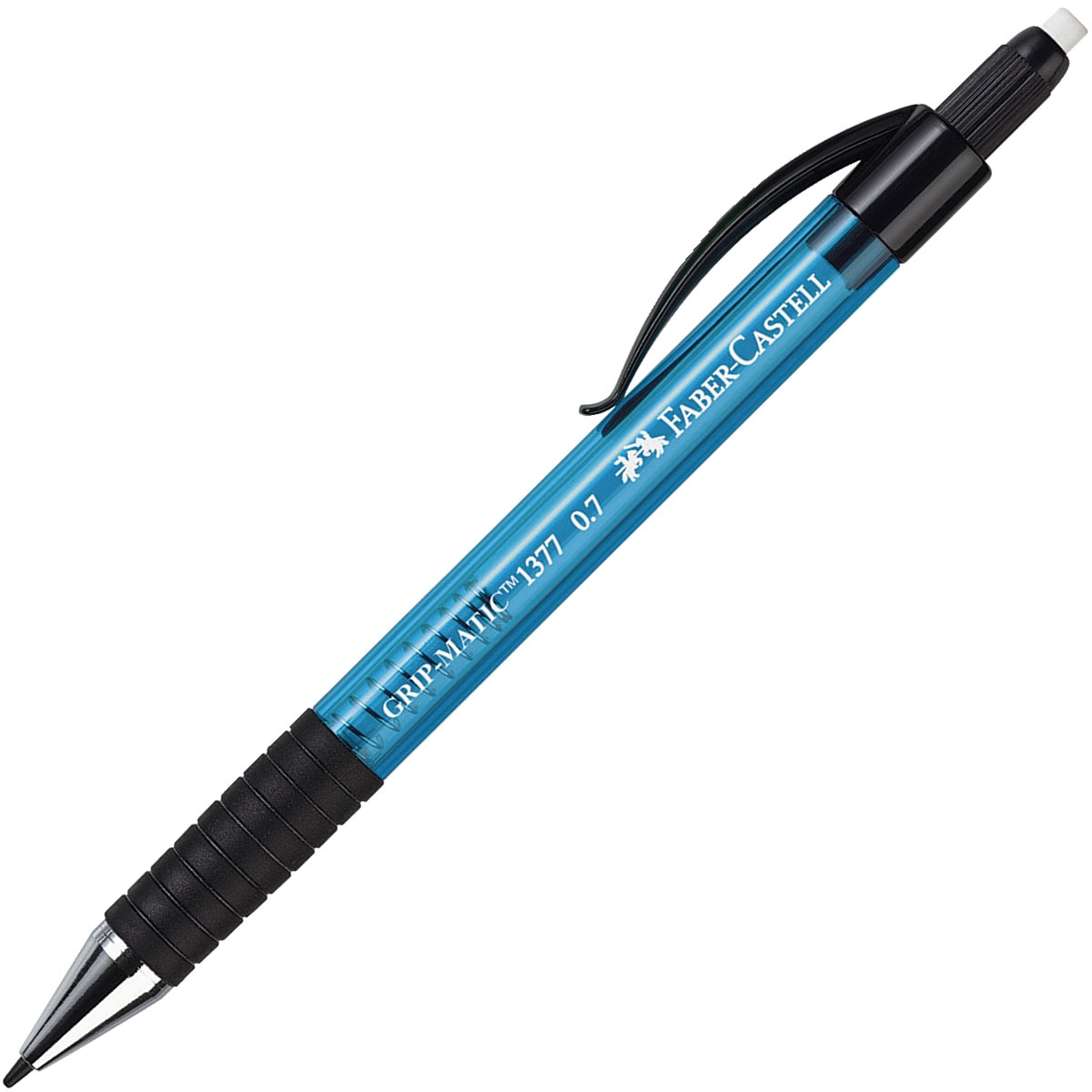 Faber-Castell Механический карандаш Grip Matic с ластиком цвет корпуса синий610842 Faber-Castell Механический карандаш Grip Matic с ластиком цвет корпуса синий610842Механический карандаш Faber-Castell - незаменимый атрибут современного делового человека дома и в офисе.Корпус карандаша круглой формы с металлическим наконечником выполнен из высококачественного пластика. Дополнен корпус пластиковым держателем, резиновой областью захвата и длинным выдвижным ластиком. Карандаш оснащен инновационной технологией выдвижения грифеля без сжатия (грифель выдвигается в зависимости от письма в оптимальном объеме). Убирающийся внутрь кончик обеспечивает безопасное ношение карандаша в кармане.Толщина линии: 0,7 мм. Мягкое комфортное письмо и тонкие линии при написании принесут вам максимум удовольствия. Порадуйте друзей и знакомых, оказав им столь стильный знак внимания.