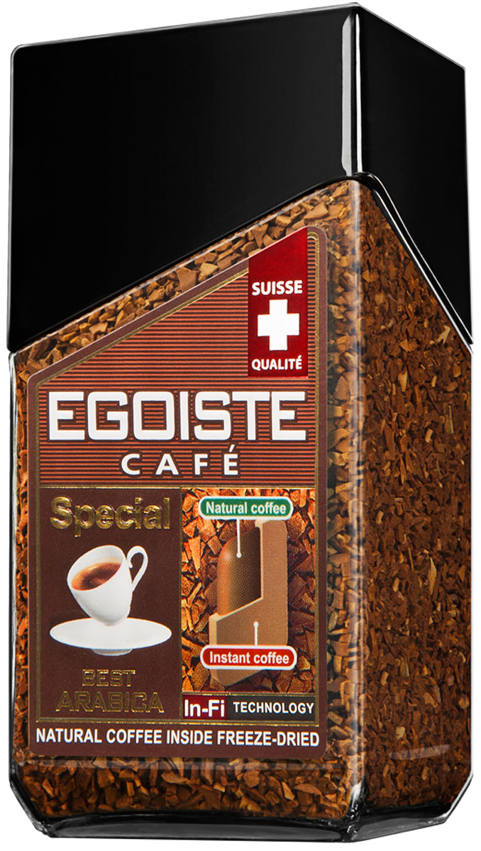Egoiste Special кофе растворимый, 100 г7610121710516 Egoiste Special кофе растворимый, 100 г7610121710516Egoiste Special - насыщенный плотный вкус и неповторимый аромат свежезаваренного кофе из отборных зерен арабики Премиум.