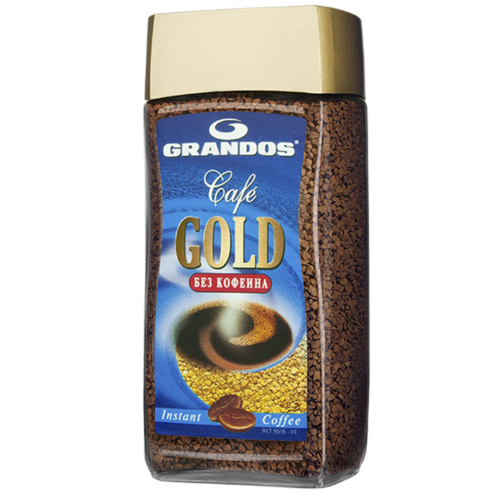 Grandos Gold Decaf кофе растворимый, 100 г0120710 Grandos Gold Decaf кофе растворимый, 100 г0120710Высококачественный кофе без кофеина Grandos Gold подарит вам наслаждение ароматом и вкусом любимого кофе в любое время суток.