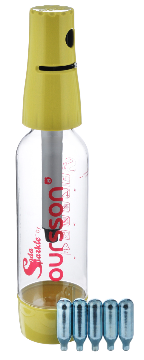 Сифон Oursson Soda Sparkle, цвет: прозрачный, салатовый, 1 лOS1000SK/GA Сифон Oursson Soda Sparkle, цвет: прозрачный, салатовый, 1 лOS1000SK/GAСифон Oursson Soda Sparkle изготовлен из безопасного пищевого пластика (BPA free). С ним вы всегда легко и быстро сможете приготовить любимый газированный напиток. К сифону прилагается многоразовая бутылка с винтовой крышкой и 5 металлических баллонов с газом СО2. Не подходит для мытья в посудомоечной машине или горячей воде. Высота головки сифона: 12,5 см. Длина зарядного стержня: 14 см. Диаметр бутылки (по верхнему краю): 4 см. Диаметр основания бутылки: 8 см. Высота бутылки: 29 см. Размеры баллона: 6,5 см х 1,8 см см х 1,8 см. Содержание газа: 8 г.