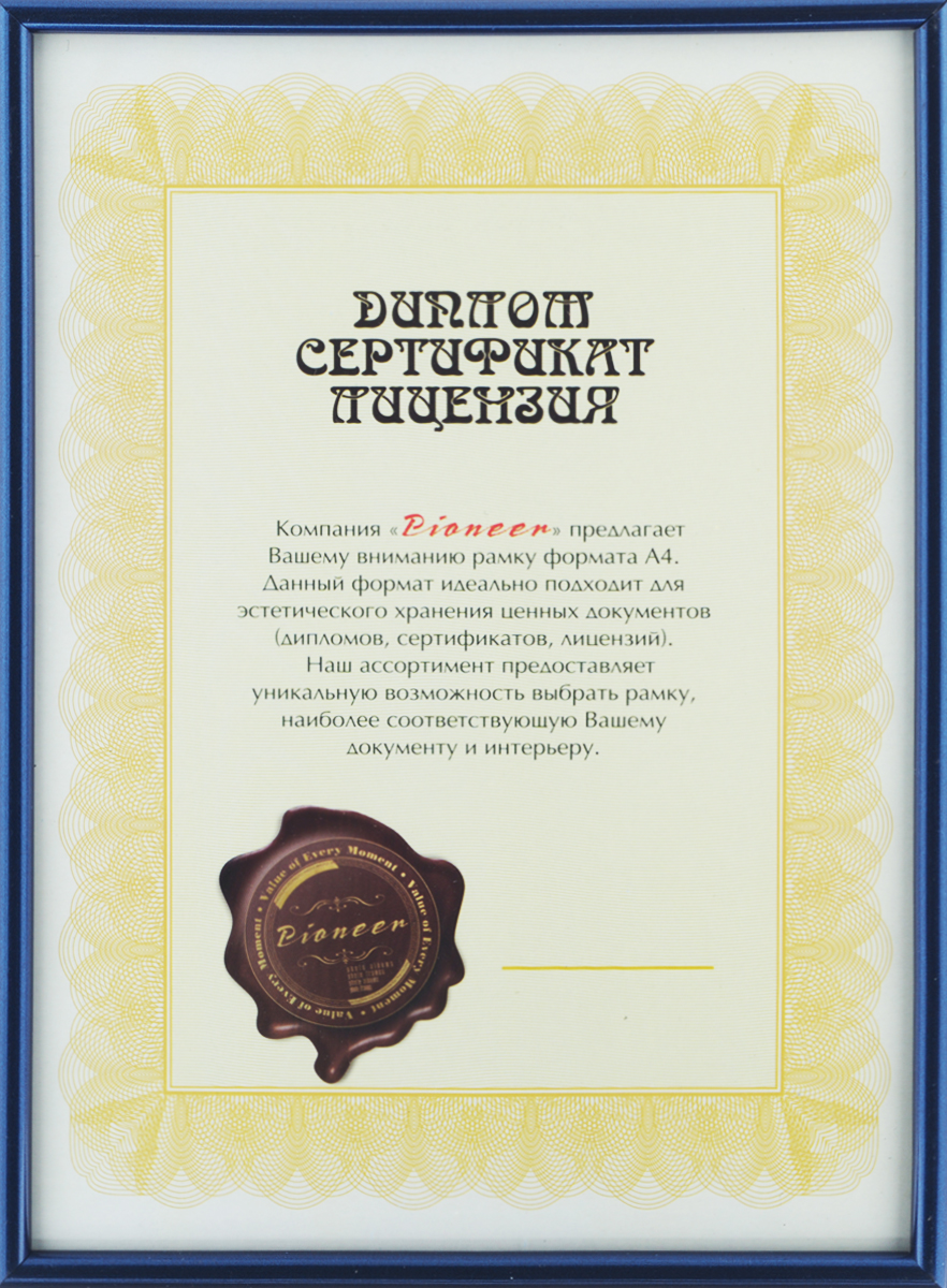Фоторамка Pioneer, цвет: темно-синий, 21 см х 29,7 см. 1580415804 PR foil Фоторамка Pioneer, цвет: темно-синий, 21 см х 29,7 см. 1580415804 PR foilФоторамка Pioneer выполнена из высококачественного пластика и стекла, защищающего фотографию. Оборотная сторона рамки оснащена специальной ножкой, благодаря которой ее можно поставить на стол или любое другое место в доме или офисе. Также на изделии имеются два специальных отверстия для подвешивания. Такая фоторамка поможет вам оригинально и стильно дополнить интерьер помещения, а также позволит сохранить память о дорогих вам людях и интересных событиях вашей жизни. Размер фотографии: 21 см х 29,7 см.
