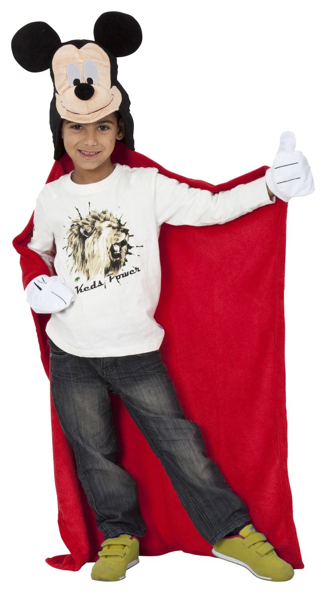 Disney Плед с капюшоном Микки Маус 100 см х 100 см15484 Disney Плед с капюшоном Микки Маус 100 см х 100 см15484Детский плед с капюшоном - удивительная и многофункциональная вещь, от приобретения которой выиграют все. Родители - потому что получают для своих любимых чад тёплое и мягкое покрывало. Дети - потому что мягкий плед может использоваться как накидка или пончо, а это отличная возможность преобразиться из мальчика или девочки в любимого героя. Данная текстильная продукция занимает высокие позиции на потребительском рынке благодаря своим оригинальным дизайнам и безопасным материалам.