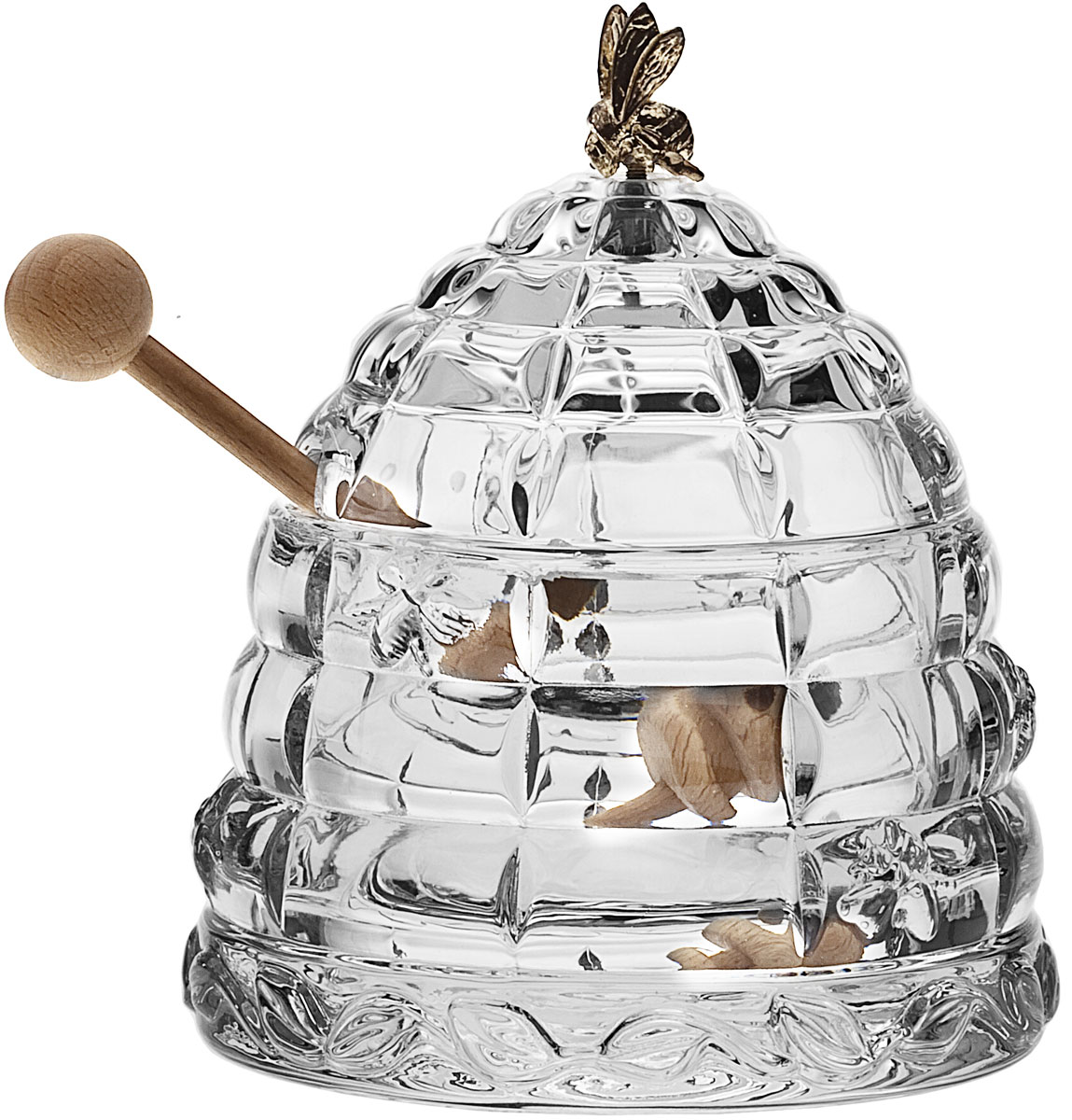 Доза для меда Crystal Bohemia Улей с пчелкой, с ложкой, 300 мл990/53312/8/69710/118-119 Доза для меда Crystal Bohemia Улей с пчелкой, с ложкой, 300 мл990/53312/8/69710/118-119Доза для меда Crystal Bohemia Улей с пчелкой изготовлена из высококачественного хрусталя. Доза выполнена в форме улья и оснащена крышкой с металлической фигуркой пчелы. В комплекте - деревянная ложка для меда. Изделие прекрасно впишется в интерьер вашего дома и станет достойным дополнением к кухонному инвентарю. Доза подчеркнет прекрасный вкус хозяйки и станет отличным подарком. Размер дозы (без учета крышки): 11 см х 11 см х 7,5 см. Длина ложечки: 15 см. Объем дозы: 300 мл.