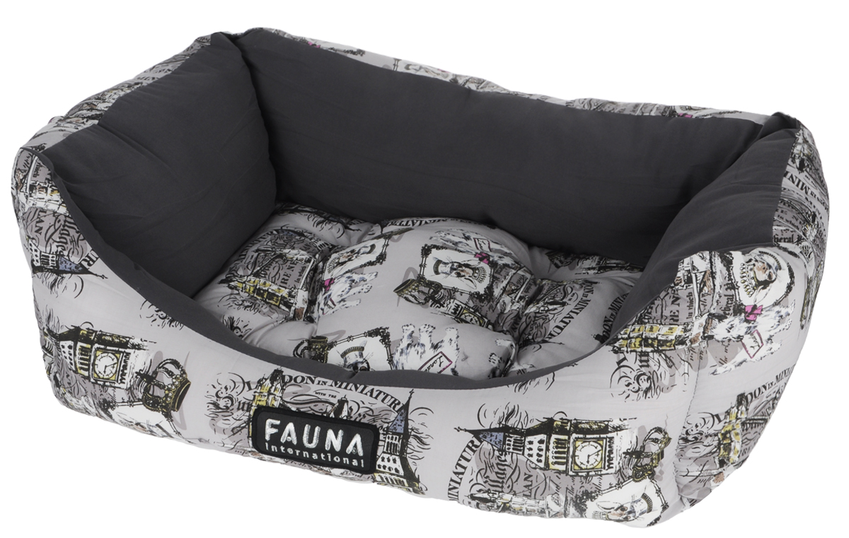 Лежак для собак и кошек Fauna London, цвет: серый, белый, 62 см х 48 см х 21 см0120710 Лежак для собак и кошек Fauna London, цвет: серый, белый, 62 см х 48 см х 21 см0120710Лежак Fauna London предназначен для собак мелких пород икошек. Выполнен из износостойкого хлопка и наполнителя из упругой фибры. Такойнаполнитель прекрасно держит форму и сохраняет свои свойства даже послемногократных стирок. Лежак очень удобный и уютный и оснащен высокими бортиками. Стежка надежноудерживает синтепон внутри и не позволяет ему скатываться. Ваш любимец сразуже захочет забраться на лежак,там он сможет отдохнуть и подремать в свое удовольствие. Компактные размеры позволят поместить лежак, где угодно, а приятная цветоваягамма сделает егооригинальным дополнением к любому интерьеру.