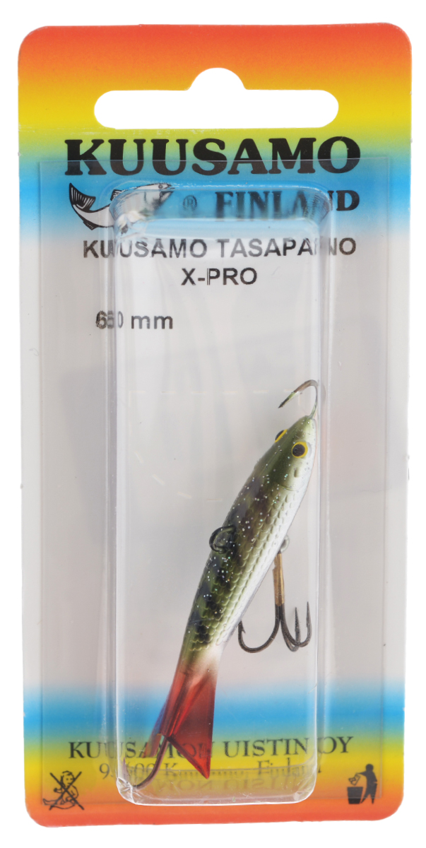 Балансир Kuusamo Tasapaino X-Pro, с тройником, цвет: черный, золотой, серебряный, 6 см10948 Балансир Kuusamo Tasapaino X-Pro, с тройником, цвет: черный, золотой, серебряный, 6 см10948Kuusamo Tasapaino X-Pro - это классический балансир, проверенный временем. Запатентованный хвостик слит воедино с телом приманки, в разы увеличивая прочность конструкции. Балансир Kuusamo Tasapaino X-Pro отлично подойдет для ловли окуня, судака, берша и щуки. Новый силуэт придал балансиру дополнительную динамику и отзывчивость при проводке. Изделие комплектуется одинарными крючками и подвесным тройником.