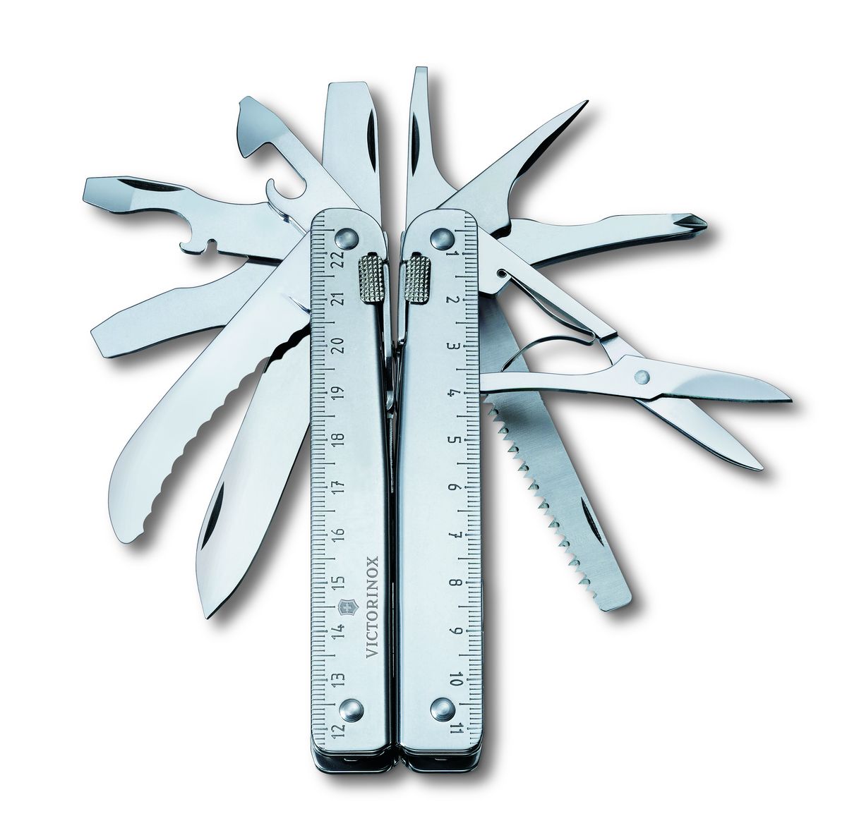 Мультитул Victorinox SwissTool RS, цвет: стальной, 27 функций, 11,5 смa026124 Мультитул Victorinox SwissTool RS, цвет: стальной, 27 функций, 11,5 смa026124Мультитул Victorinox SwissTool RS выполнен из высококачественной нержавеющей стали. Он имеет стильный дизайн и эргономичную рукоятку. Мультитул включает в себя 27 функций.Поставляется в комплекте с нейлоновым чехлом.Функции:Плоскогубцы.Отвертка 2 мм, 3 мм, 5 мм, 7,5 мм.Кусачки для проволоки (твердостью не более 40 HRc).Открывалка для бутылок.Лезвие.Ножницы.Лезвие для разрезания ремня.Пила по металлу.Пила по дереву.Шило с режущей кромкой.Крестообразная отвертка 1+2.Стамеска.Долото.Приспособление для сгибания проволоки.Приспособление для зачистки проводов.Проволочный скребок.Консервный нож.Линейка сантиметровая (23 см).Линейка дюймовая (9 дюймов).Обжимные щипцы.Кусачки для твердой проволоки.Отверстие для страховочного провода.Индивидуальные пружины.Фиксатор.Длина в сложенном виде: 11,5 см.Длина в разложенном виде: 17 см.