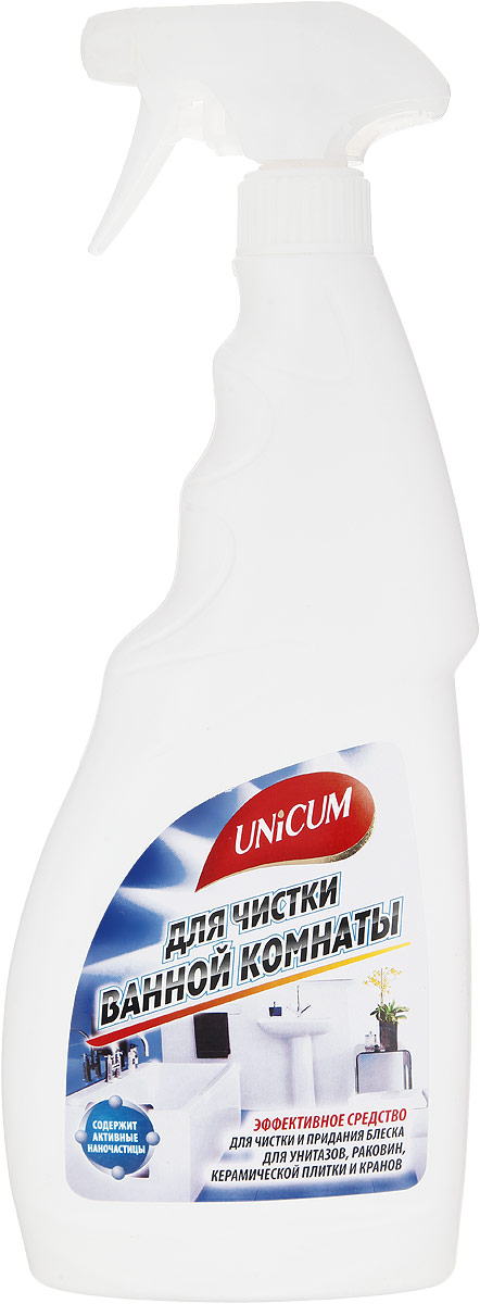Средство для чистки ванной комнаты Unicum, 750 мл302401 Средство для чистки ванной комнаты Unicum, 750 мл302401Высокоэффективное средство Unicum для чистки и обновления оборудования ванных и туалетных комнат - эмалированной и фарфоровой сантехники, хромированных кранов, изделий из нержавеющей стали, унитазов, биде, раковин, кафельных покрытий и пластиковых панелей. Средство мгновенно удаляет следы мыла, известковые налеты, ржавчину, мочевой камень, плесень и грибок, удаляет неприятные запахи, придает блеск и оставляет защитный нанослой, препятствующий последующим загрязнениям. Состав: вода очищенная, цитронеллол, линалоол, кумарин, смесь кислот 5-15%, щавелевая кислота <5%, НПАВ <5%, модификатор поверхности <5%, отдушка <5%, краситель <5%.