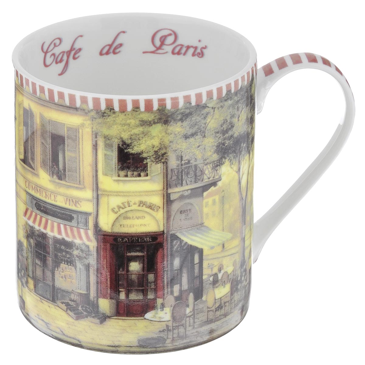 Кружка GiftnHome Парижское кафе, 400 млM-400 Cafe Кружка GiftnHome Парижское кафе, 400 млM-400 CafeКружка GiftnHome Парижское кафе изготовлена из высококачественного костяного фарфора, покрытого слоем сверкающей глазури. Внешние стенки оформлены красочным изображением кофейни. Внутренняя поверхность декорирована надписью: Cafe de Paris. Кружка отличается высоким качеством и стильным дизайном. Она станет прекрасным подарком к любому случаю. Можно использовать в СВЧ и посудомоечной машине.