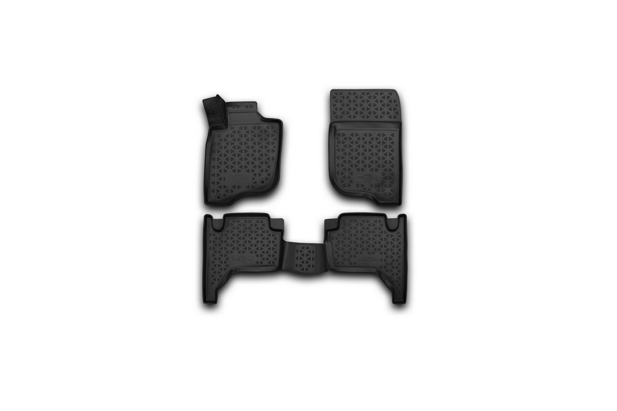 Набор автомобильных 3D-ковриков Novline-Autofamily для Mitsubishi L-200, 2005-2015, в салон, 4 штRSA-3D.35.15.210 Набор автомобильных 3D-ковриков Novline-Autofamily для Mitsubishi L-200, 2005-2015, в салон, 4 штRSA-3D.35.15.210Набор Novline-Autofamily состоит из 4 ковриков, изготовленных из полиуретана. Основная функция ковров - защита салона автомобиля от загрязнения и влаги. Это достигается за счет высоких бортов, перемычки на тоннель заднего ряда сидений, элементов формы и текстуры, свойств материала, а также запатентованной технологией 3D-перемычки в зоне отдыха ноги водителя, что обеспечивает дополнительную защиту, сохраняя салон автомобиля в первозданном виде. Материал, из которого сделаны коврики, обладает антискользящими свойствами. Для фиксации ковров в салоне автомобиля в комплекте с ними используются специальные крепежи. Форма передней части водительского ковра, уходящая под педаль акселератора, исключает нештатное заедание педалей. Набор подходит для Mitsubishi L-200 2005-2015 года выпуска.