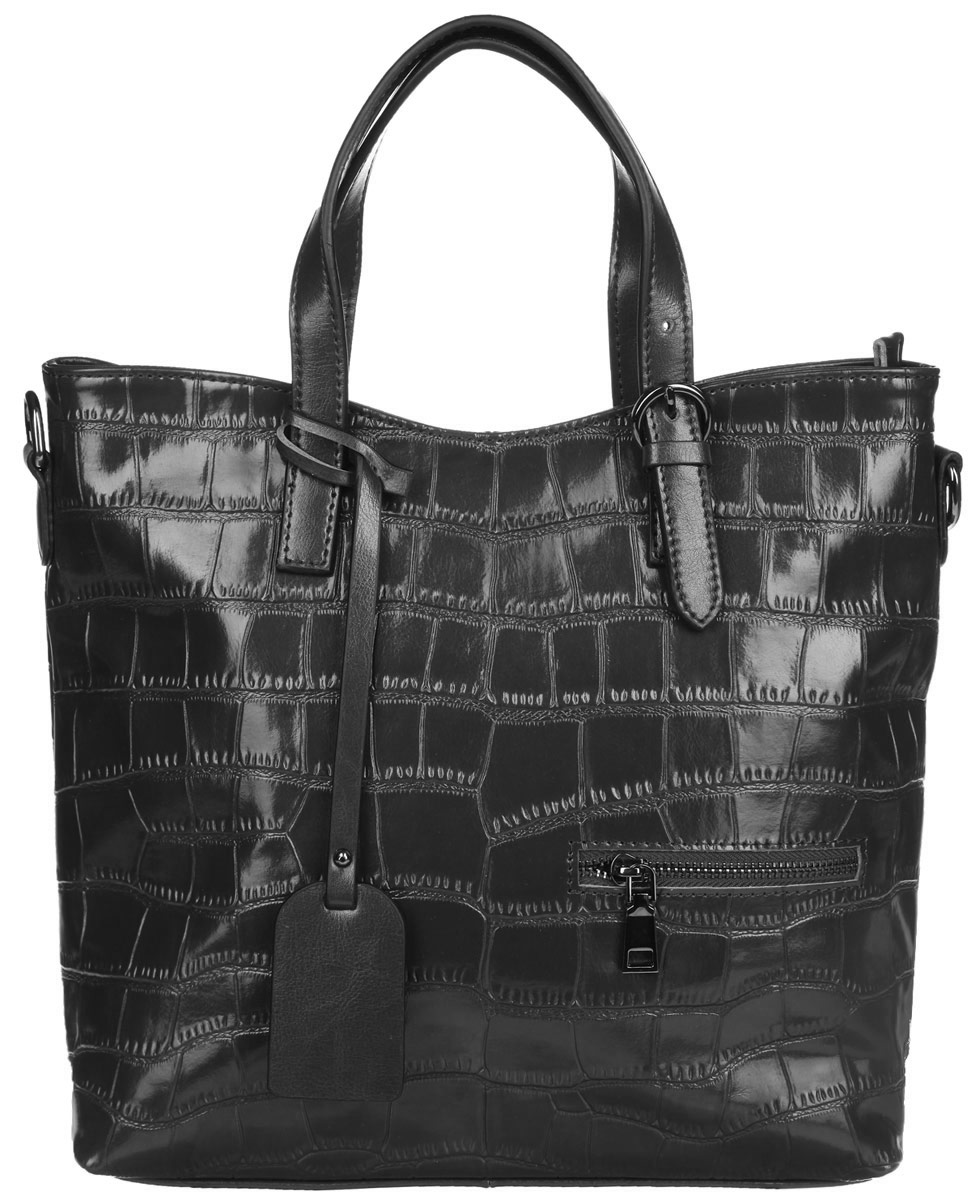 Сумка женская Cheribags, цвет: черный. 9876-109876-10 Сумка женская Cheribags, цвет: черный. 9876-109876-10Стильная женская сумка Cheribags выполнена из натуральной кожи с тиснением под рептилию. Изделие имеет одно основное отделение, закрывающее на застежку-молнию. Внутри имеется прорезной кармашек на застежке-молнии, два открытых пришивных кармашка и накладной открытый карман с отделением на застежке-молнии. Снаружи на задней и передней стенках имеются дополнительные прорезные карманы на застежках-молниях. Модель оснащена двумя ручками, для удобной переноски в руках, которые регулируются по длине. В комплект входит съемный плечевой ремень, который также регулируется по длине. Ручка дополнена брелоком из кожи. Основание оснащено металлическими ножками, которые защищают изделие от повреждений. Роскошная сумка внесет элегантные нотки в ваш образ и подчеркнет ваше отменное чувство стиля.