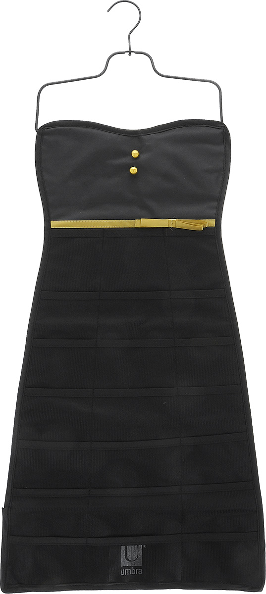 Органайзер для украшений Umbra Bow Dress, цвет: черный, 34 см х 78,7 см299045-042 Органайзер для украшений Umbra Bow Dress, цвет: черный, 34 см х 78,7 см299045-042Органайзер для украшений Umbra Bow Dress изготовлен из полиэстера. Изделие имеет 21 сетчатый карман, на оборотной стороне - 19 петель для бус, цепочек, браслетов, часов и массивных сережек. Металлический крючок позволит повесить органайзер в любом понравившемся вам месте. Органайзер поможет аккуратно хранить украшения, держать их в порядке, и вы никогда их не потеряете. Средний размер кармана: 8,5 см х 6 см.