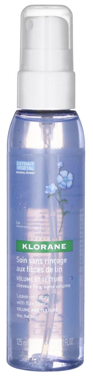 Klorane Спрей Fine Hair с волокнами льна для объема волос 125 млC41420 Klorane Спрей Fine Hair с волокнами льна для объема волос 125 млC41420Спрей с экстрактом льняного волокна предназначен для тонких, ослабленных волос. В формулу введен эксклюзивный активный компонент - волокна льна. Водорастворимые полисахариды (клейковина из волокон льна) обволакивают волосы тончайшей защитной пленкой, делая их более упругими, и придают им форму. Спрей укрепляет волосы, придавая им естественный объем и упругость. Научно доказанный результат: НА 38,2% БОЛЬШЕ ОБЪЕМА Биометрическое исследование на 5 контрольных образцах Придает волосам естественный объем