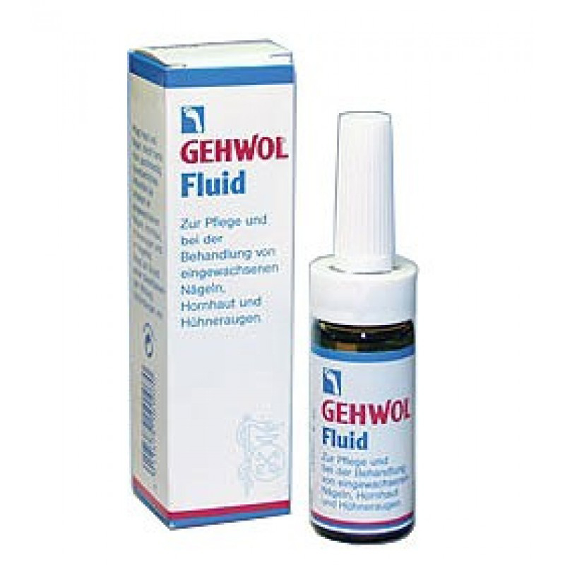 Gehwol Fluid - Жидкость Флюид для ног 15 мл1*10901 Gehwol Fluid - Жидкость Флюид для ног 15 мл1*10901Жидкость Флюид (Gehwol Fluid ) содержит ингредиенты из тимьяна, ромашки и гвоздики, которые смягчают и дезинфицируют кожу. Жидкость «Флюид» возвращает ногтям и коже вокруг них ухоженный вид и эластичность. Назначение: средство для ухода за жесткой, загрубевшей кожей вокруг ногтей, обработки и лечения вросших ногтей, мозолей.