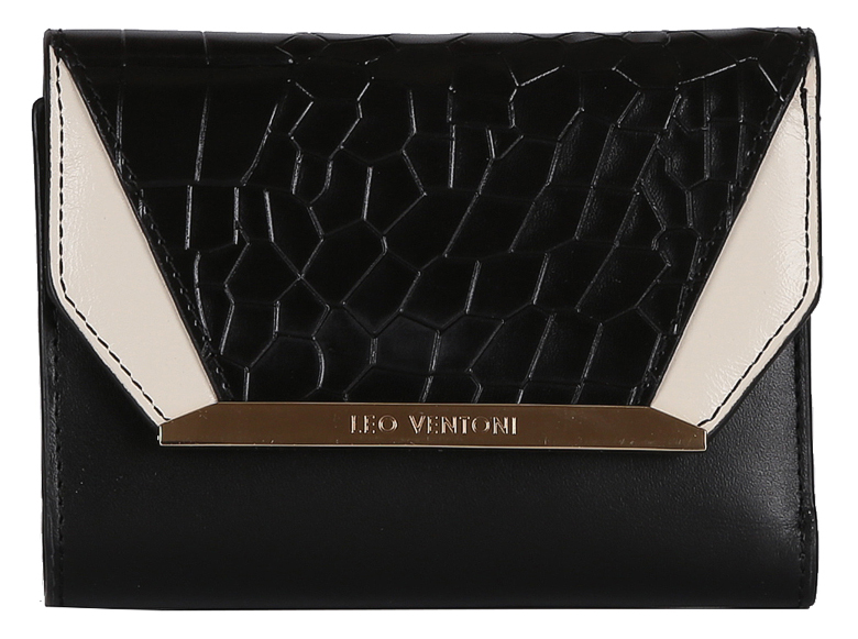 Кошелек женский Leo Ventoni, цвет: черный. L330914L330914 nero/bianco Кошелек женский Leo Ventoni, цвет: черный. L330914L330914 nero/biancoКошелек женский LEO VENTONI из натуральной кожи. Внутри: три отделения для купюр, дополнительный карман и 7 держателей для кредитных и дисконтных карт, закрывается клапаном на кнопке. Отделение для мелочи расположено на внешней стороне закрывается на металлическую молнию. Фурнитура - золото.