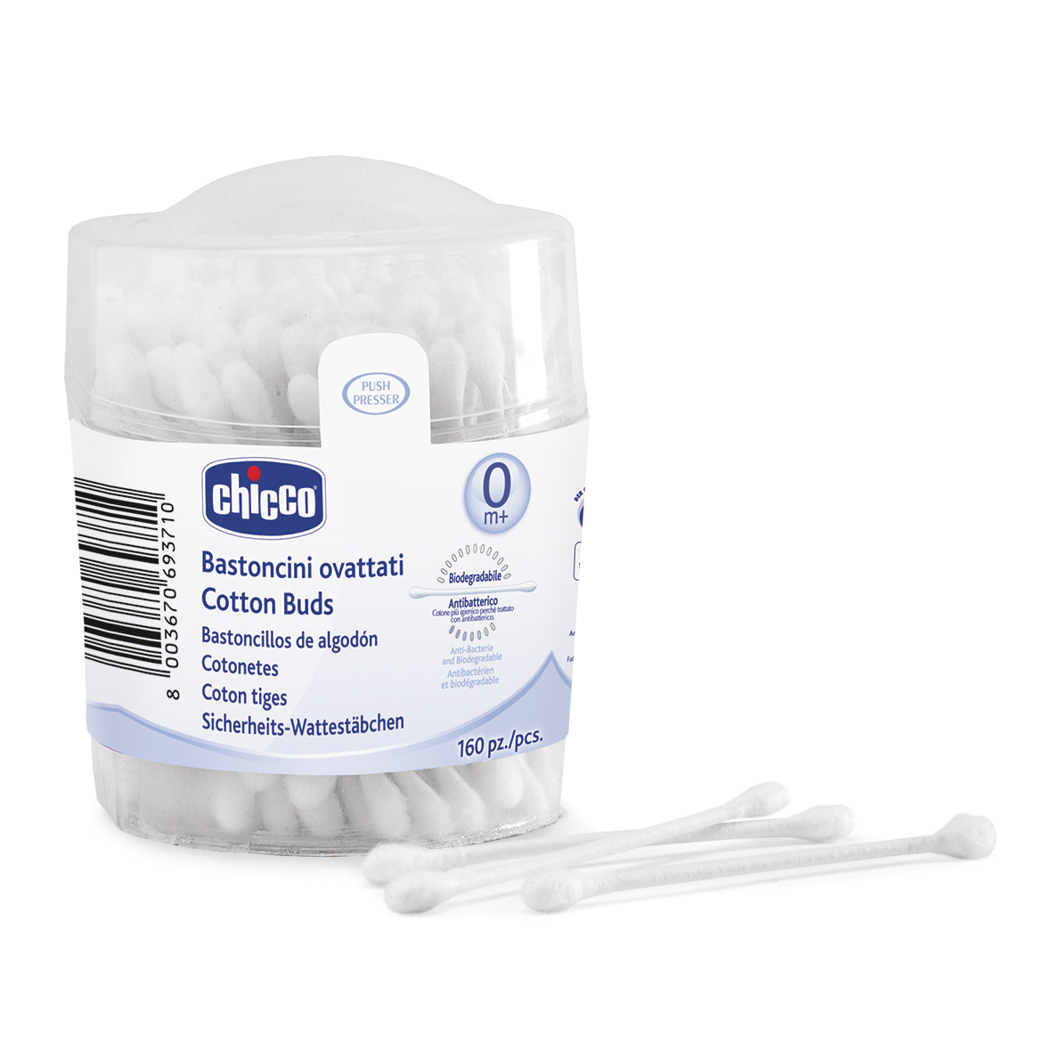 Chicco Палочки ватные Baby Moments без ограничителя 160 шт64457000000 Chicco Палочки ватные Baby Moments без ограничителя 160 шт64457000000Ватные палочки Chicco Baby Moments предназначены для мягкого и деликатного очищения ушной раковины, наружного ушного канала и обработки мелких ран. Ватные палочки не имеют ограничителя, изготовлены из биоразлагаемых материалов. В комплект входят 160 ватных палочек. Товар сертифицирован.