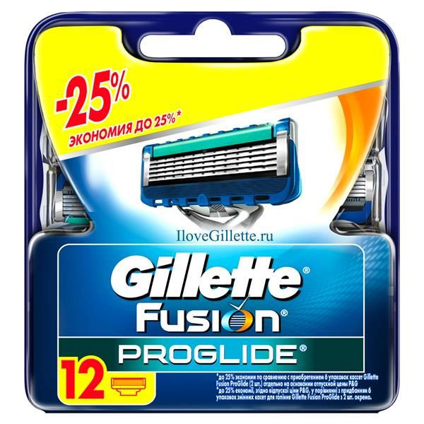 Сменные кассеты для бритья Gillette Fusion ProGlide, 12 штGIL-81424007 Сменные кассеты для бритья Gillette Fusion ProGlide, 12 штGIL-81424007Gillette - лучше для мужчины нет! Gillette Fusion ProGlide – это самая инновационная бритва от Gillette, которая обеспечивает действительно революционное скольжение и гладкость бритья. Новая бритва оснащена самыми тонкими лезвиями от Gillette со специальным покрытием, снижающим сопротивление. Для революционного скольжения и невероятной гладкости бритья, даже по сравнению с Fusion. Невооруженным глазом вы можете не заметить все последние инновации в НОВЫХ бритвах Gillette Fusion ProGlide и Gillette Fusion ProGlide Power, но после первого раза вы почувствуете, что бритье превратилось в скольжение. - При покупке упаковки сменных кассет ProGlide или ProGlide Power из 12 шт. вы экономите до 25% по сравнению с покупкой шести упаковок из 2 шт. (на основании отпускной цены Procter&Gamble). - Самые тонкие лезвия от Gillette для революционного скольжения и гладкости бритья (первые лезвия в кассетах Fusion ProGlide тоньше, чем лезвия Fusion). -...