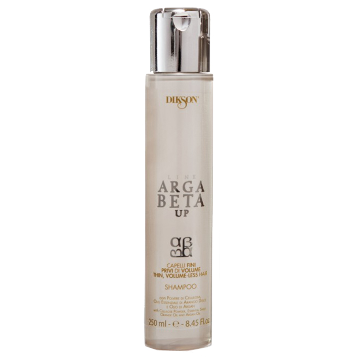 Dikson Shampoo Argabeta Up Capelli Di Volume Шампунь для тонких волос 250 млdiks2470 Dikson Shampoo Argabeta Up Capelli Di Volume Шампунь для тонких волос 250 млdiks2470Шампунь для тонких, лишенных объема волос с порошкообразной целлюлозой, эфирным маслом сладкого апельсина, маслом Аргана. Создает эффект дополнительной пышности и объема, способствует укреплению волосяного волокна изнутри, делает тонкие волосы более густыми и сильными, придает им естественный объем от корней до кончиков, восстанавливает структуру волос, придавая им ощутимую легкость, мягкость и блеск.