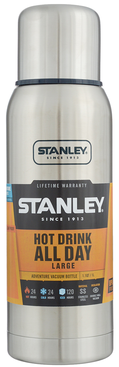 Термос Stanley Adventure, цвет: стальной, 1 л10-01570-010 Термос Stanley Adventure, цвет: стальной, 1 л10-01570-010Термос Stanley Adventure станет надежным и верным спутником в командировке и на отдыхе. Ударопрочный корпус состоит из двух колб из нержавеющей стали с вакуумом между ними. Благодаря вакууму между стенками термос сохраняет содержимое от перегрева или охлаждения. Удобная герметичная пробка с каналами служит для наливания жидкости в полуоткрытом положении. Крышку можно использовать как чашку. Диаметр горлышка: 5 см. Диаметр основания термоса: 9 см. Высота термоса: 26,5 см. Время удержание тепла/холода: 24 часа. Время удержания напитков со льдом: 120 часов. Размер крышки: 7,7 х 7,7 х 6,7 см.