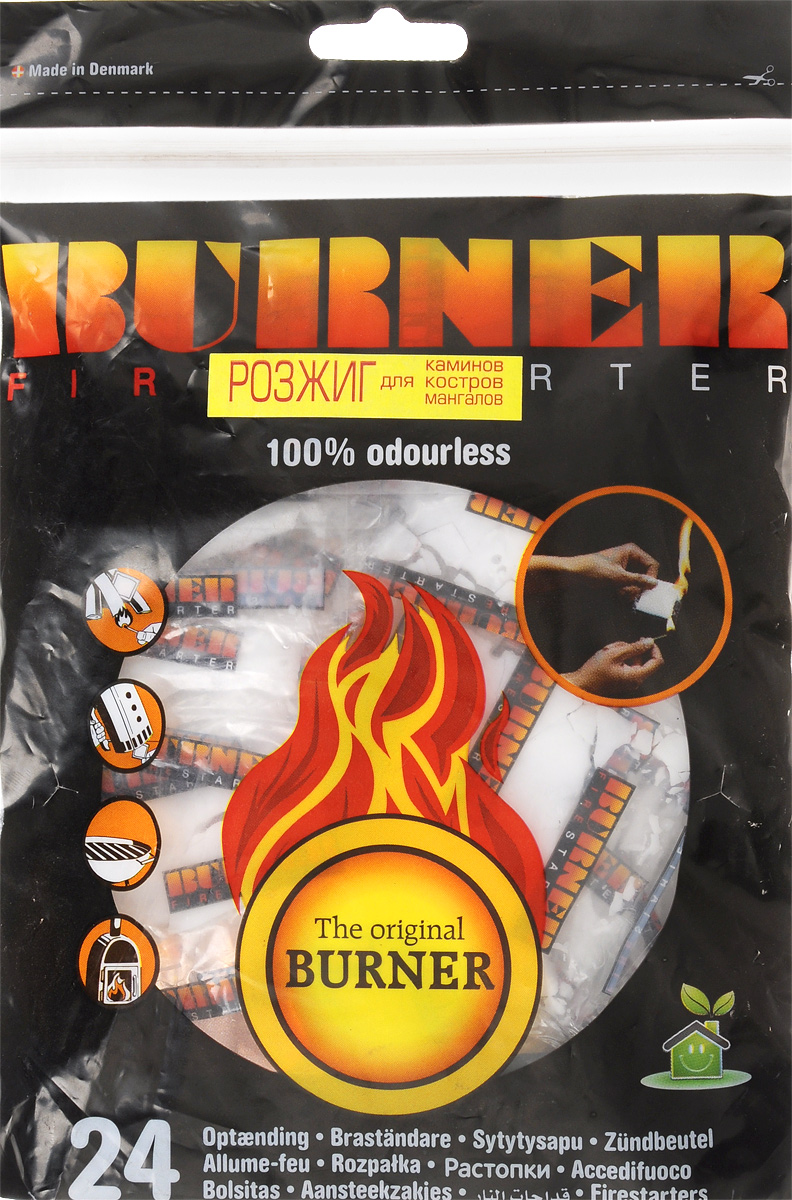 Средство для розжига Burner, 24 шт02241 Средство для розжига Burner, 24 шт02241Розжиг Burner экологически безопасен, удобен в хранении и перевозке - никакой грязи и запахов. Идеальное средство для розжига мангалов, каминов, печей и костров. Кроме того, розжиг Burner не боится сырости и поэтому идеален в походе, на рыбалке, охоте, и в других достаточно экстремальных условиях, когда необходимо разжечь костер для обогрева или приготовления пищи. В комплект входит 24 пакетика для розжига. Состав: высококачественные N-парафины, растительное масло.