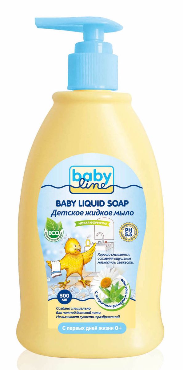 BabyLine Nature Жидкое мыло детское с экстрактами ромашки и алоэ вера 500 млDN 79 BabyLine Nature Жидкое мыло детское с экстрактами ромашки и алоэ вера 500 млDN 79Детское жидкое мыло BabyLine Nature с экстрактами ромашки и алоэ вера создано по специальной формуле как средство для нежной детской кожи. Экстракты ромашки и алоэ оказывают увлажняющее и противовоспалительное действие на особо чувствительную кожу малыша. Не вызывает сухости и раздражения. Идеально подходит для ежедневного применения. Товар сертифицирован.