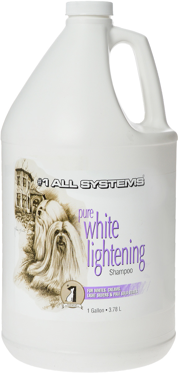 Шампунь для собак и кошек 1 All Systems Pure White Lightening, осветляющий, 3,78 л0120710 Шампунь для собак и кошек 1 All Systems Pure White Lightening, осветляющий, 3,78 л0120710Уникальный осветляющий шампунь для кошек и собак 1 All Systems Pure White Lightening прекрасно подойдет для белой, кремовой, серебристой и бледно-золотистой шерсти. Шампунь, изготовленный из высокотехнологичных, пятновыводящих ферментных чистящих агентов и кондиционеров, увлажняет шерсть и делает ее ярче. Бережно осветляет и удаляет пятна.Может быть разведен водой (1:5). Для максимального эффекта удаления пятен шампунь необходимо оставить на шерсти в течение 3-5 минут или использовать неразведенным. Чем дольше шампунь остается на шерсти, тем сильнее эффект осветления волоса.Рекомендации для кошек: Рекомендуется применять для идеального отбеливания при подготовке к выставкам белых кошек, а также для тонирования окрасов светлых кошек. Состав: дистиллированная вода, актил додецил меристат, смягчающий глицерин, лаурил сульфат натрия, кокамидапробил бетаин, кокамидопробил аминоксид, метилхлоридотиазолинон (и) метилтеазолин, PEG 150, освежитель.