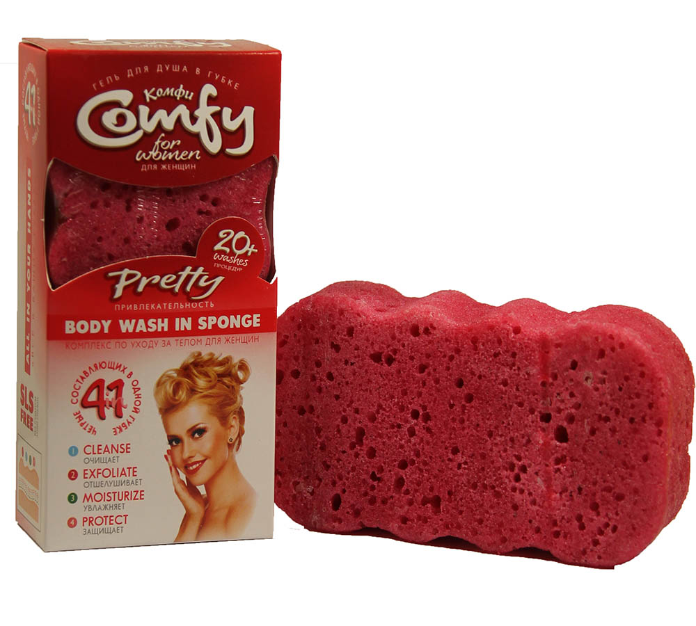 Comfy Комплекс Pretty 2в1 по уходу за телом для женщин (губка + гель для душа)4603721013036 Comfy Комплекс Pretty 2в1 по уходу за телом для женщин (губка + гель для душа)4603721013036Pretty великолепно очищают, увлажняют, питают и защищают кожу при каждом использовании. Нежная текстура заботливо массирует тело и улучшает кровообращение. Великолепный лосьон из растительных экстрактов, масел и парфюма оставляет на теле легкий аромат, питает витаминами А и Е, увлажняет и придает коже эластичность Великолепный лосьон из растительных экстрактов, масел и парфюма оставляет на теле лёгкий аромат, питает витаминами А и Е, увлажняет и придаёт коже эластичность