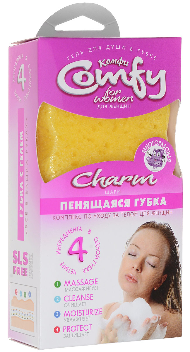 Comfy Комплекс Charm 4 в 1 по уходу за телом для женщин40024_белый/голубой Comfy Комплекс Charm 4 в 1 по уходу за телом для женщин40024_белый/голубойПенящаяся губка для женщин содержит гель для душа, крем для тела и кондиционер. Может применяться больше месяца.4 ингредиента в одной губке!Массажирует, очищает, увлажняет, защищает.Инструкция по применению: смочите теплой водой и слегка сожмите, чтобы губка стала мягкой. Используйте как обычную мочалку. В завершение сполосните, стряхните лишнюю влагу и пену. Положите на полку ванной комнаты до следующего применения.Состав: INCI, Glycerin, Sorbitol, Purified water, Propylene Glycol, Sodium Stearate, Stearic Acid, Lauric Acid, Cocamidopropyl Betaine, Lauryl Glucoside, Aloe Vera Gel (Гель Алое), Organic Prunus Amygdalus Oil (органическое масло Миндаля), Organic Triticum Vulgare Oil (органическое масло зародышей Пшеницы), Milk Peptide Complex (комплекс молочных протеинов), Silica, Perfume, Triethfnolamine. Не содержит парабены, SLS, SLES.Товар сертифицирован.Уважаемые клиенты!Обращаем ваше внимание на возможные изменения в дизайне упаковки. Качественные характеристики товара и его размеры остаются неизменными. Поставка осуществляется в зависимости от наличия на складе.