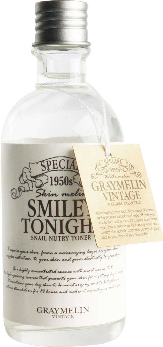Graymelin Питательный тоник с экстрактом слизи улитки Smiley Tonight Snail Nutry Toner, 130 мл8809071361407 Graymelin Питательный тоник с экстрактом слизи улитки Smiley Tonight Snail Nutry Toner, 130 мл8809071361407В состав средств Smiley Tonight входит экстракт слизи улитки, который ускоряет процессы регенерации и способствует обновлению кожи. Улиточная слизь обладает противовоспалительным, заживляющим и увлажняющим действиями. Она эффективно борется с первыми признаками возрастных изменений кожи лица, делая ее более упругой и эластичной. В состав серии Smiley Tonight также входят и другие полезные компоненты: Бета-глюкан повышает кожный иммунитет и препятствует развитию воспалений. Human Oligopeptide-1 – фактор роста эпителиальных клеток, восстанавливает поврежденную кожу, ускоряет процессы регенерации, увеличивает эластичность и борется с первым признакам старения. Экстракт центеллы азиатской лечит повреждения и восстанавливает кожу, препятствуя появлению шрамов. Тоник увлажняет и освежает кожу, подготавливая ее к нанесению эссенции. Бета-глюкан повышает кожный иммунитет и препятствует развитию воспалений. Human Oligopeptide-1 – фактор роста эпителиальных клеток, восстанавливает...